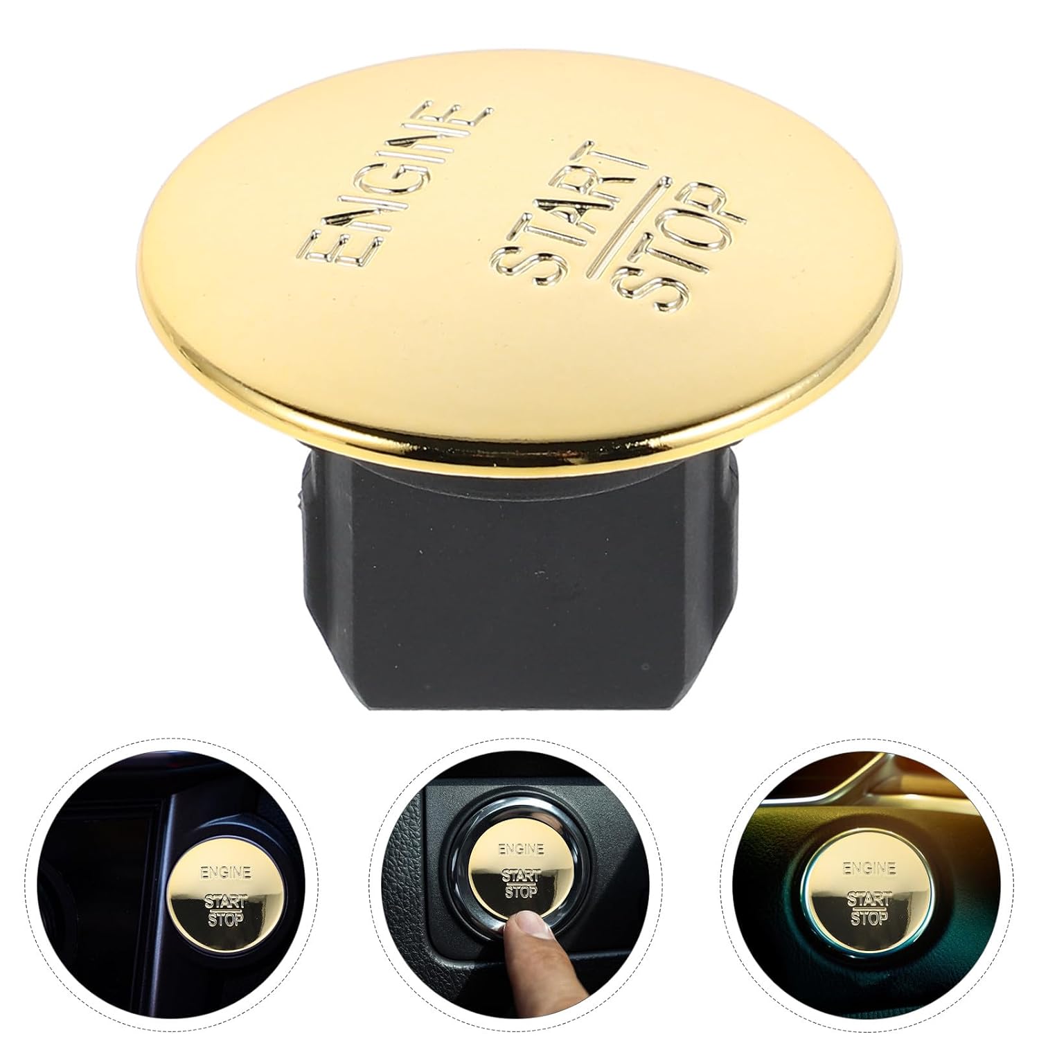 Push Start Engine Button Switch Replacement Gold Plastic Pushbutton Ignition Switch with Safety Interlock for Automotive Use