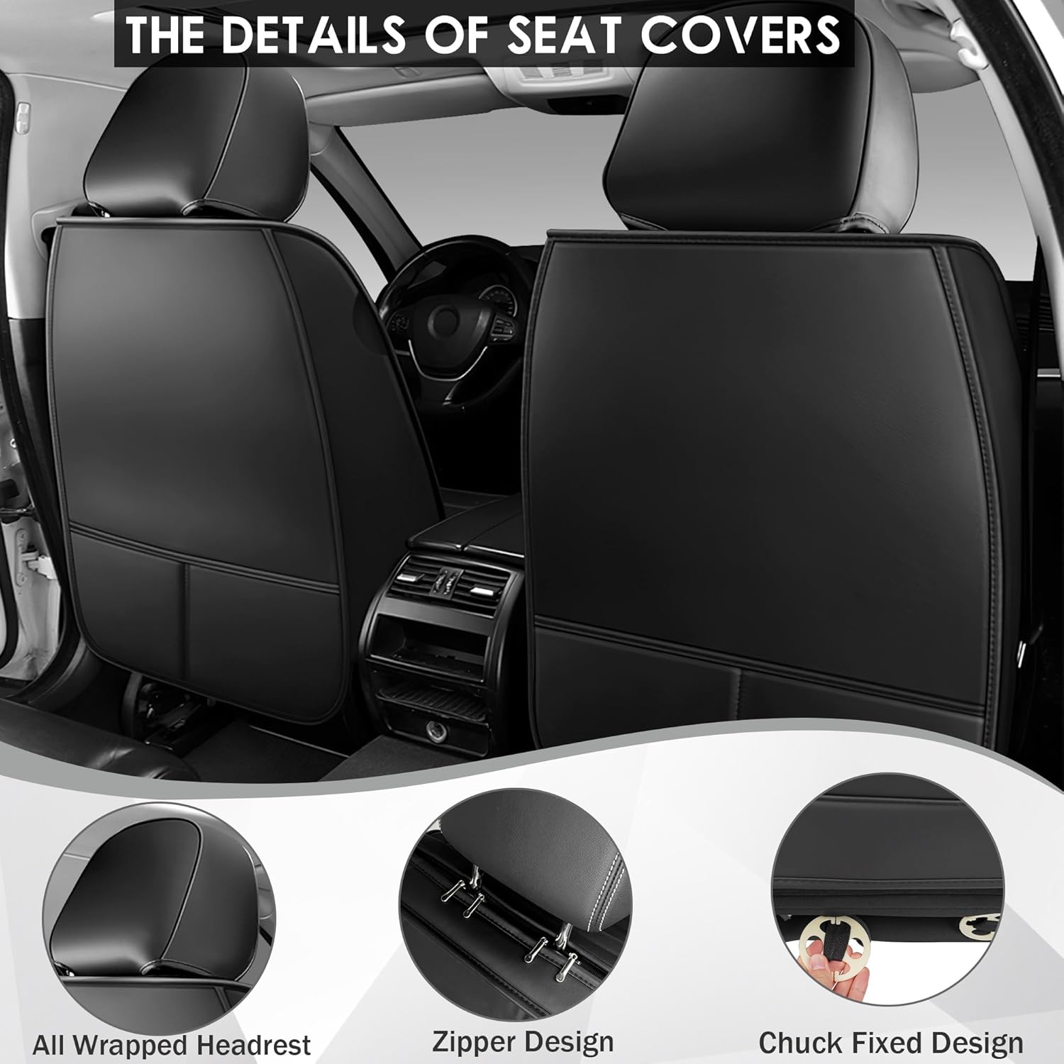 Car Seat Covers for Hyundai Palisade 2020-2026, 2 Piece Set Nappa Leather Non-Slip Seat Protectors, Breathable Seat Cover Set. (Standard 2 Seats, Black White)