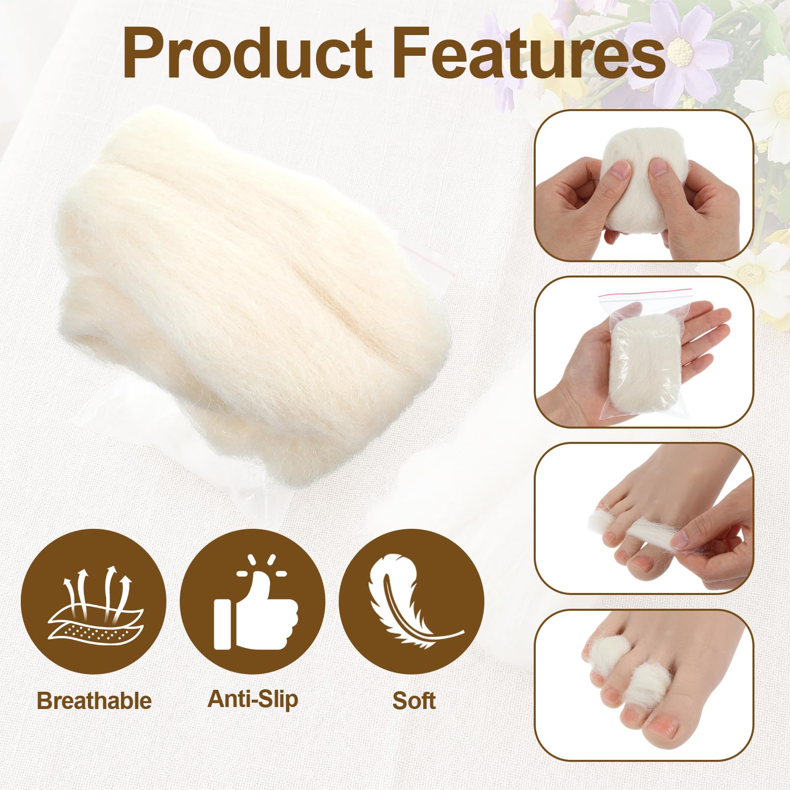 2 Stück Lammwolle für Zehen Schafwolle Lambs Wool Padding for Toe Lammwolle Kissen für Ballenzehen Sanft Atmungsaktiv Weiche Zehentrenner Wollpads Reduzierung von Reibung