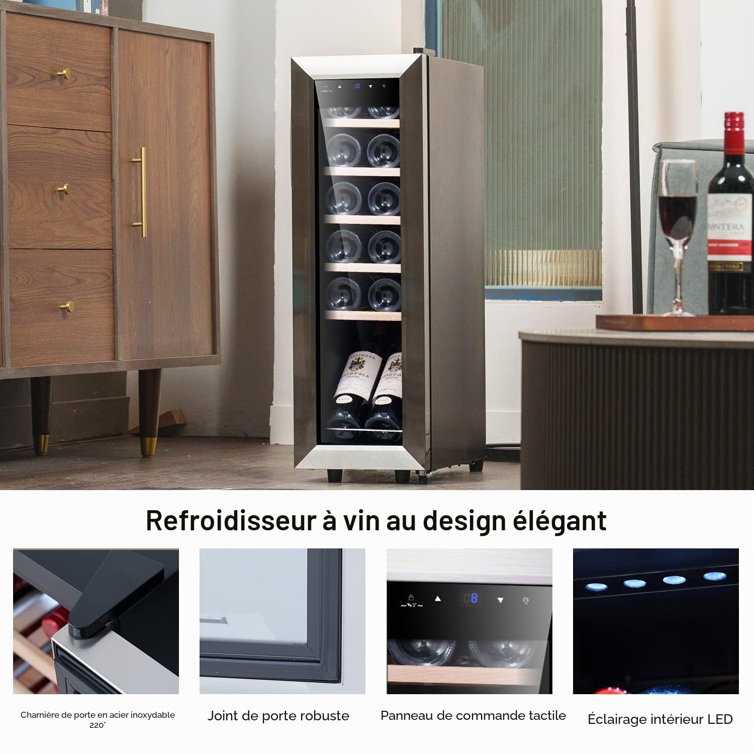 Kalamera KRC-35FCSS Réfrigérateur à vin 12 bouteilles 35 litres Compresseur 5-18°C