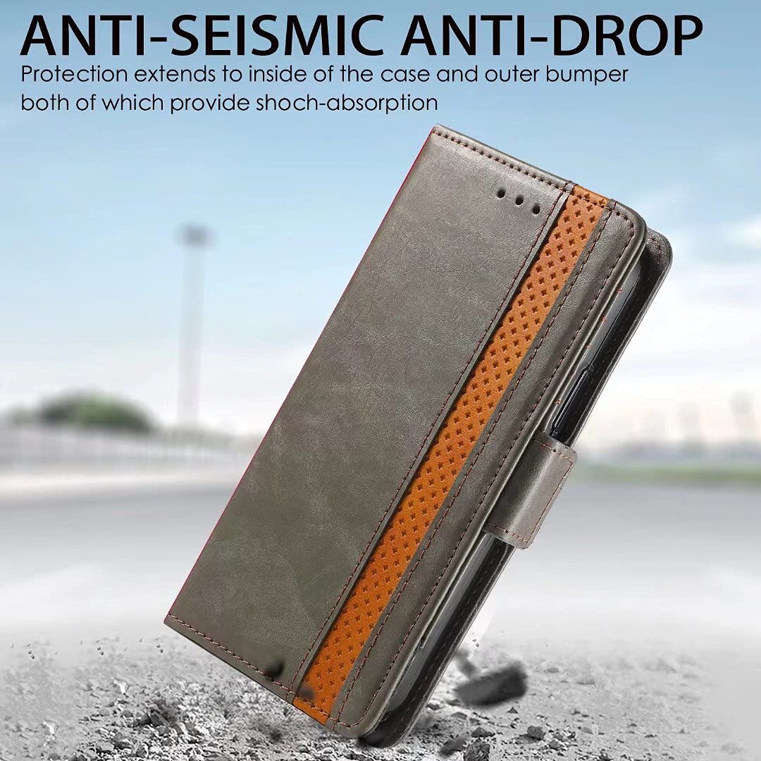 Funda para Xiaomi 13T Pro, Elegante Funda de Piel con Tapa Tipo Libro a Prueba de Golpes, Gris