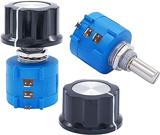 Taiss 2pcs 3590S Rotary Potentiometer 10k ohm Potentiometer 10-Turn Wire Wound Precision, Precision Multi Turn Wirewound Potentiometer+2pcs A03 knob (3590S-2-103L 10k ohm)