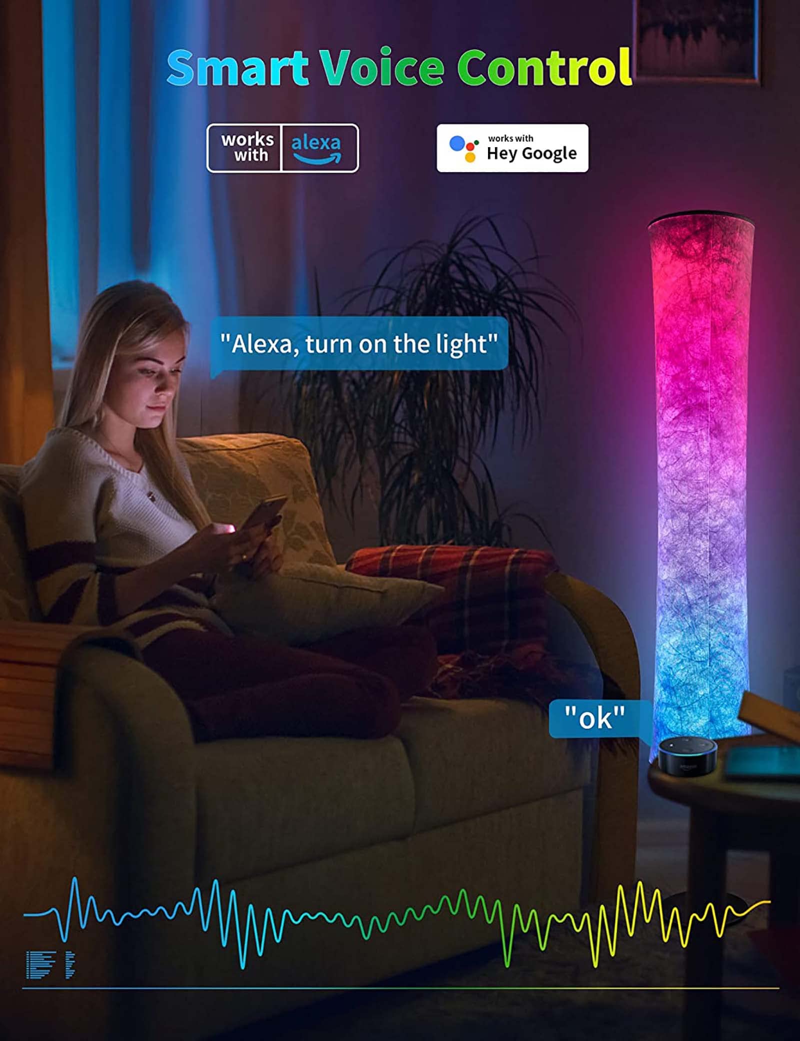 Lampade da Terra RGB, Lampada da Terra a LED Cambia Colore Intelligente, Lampada da Terra ad Angolo per Soggiorno con Controllo App Alexa, modalità Musica reattiva, Luce soffusa, Lampada da Terra mo