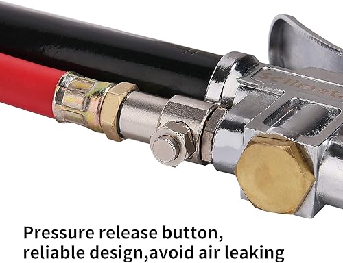 Miniatura 9 de Solimeta Inflador de neumáticos de alta resistencia, Cuerpo de aluminio, Manguera roja de 20 ", Portabrocas de aire, Diapositiva de aluminio, Rango