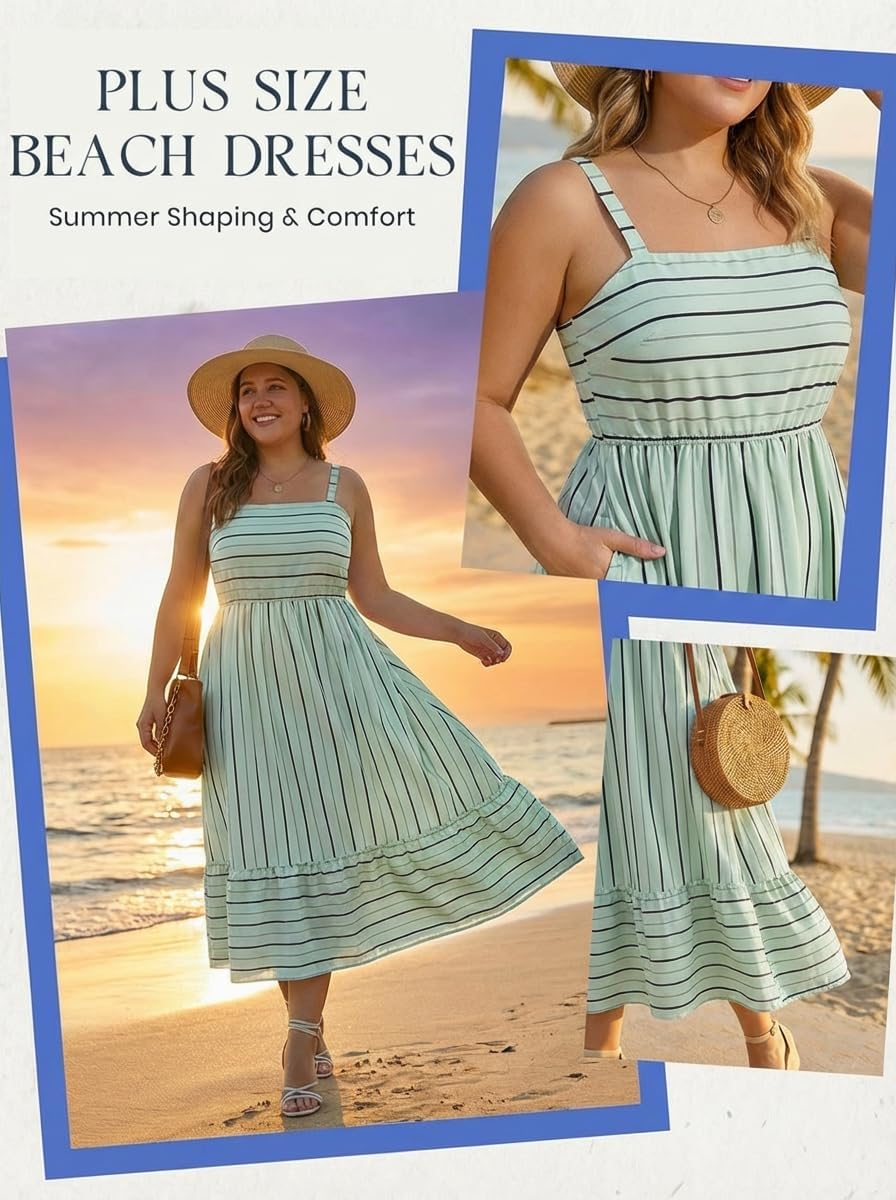 RITERA Plus Size Summer Dresses for Curvy Women Maxi Square Neck Sleeveless Casual Beach Sundress with Pockets, Flowy Dress - Image 4