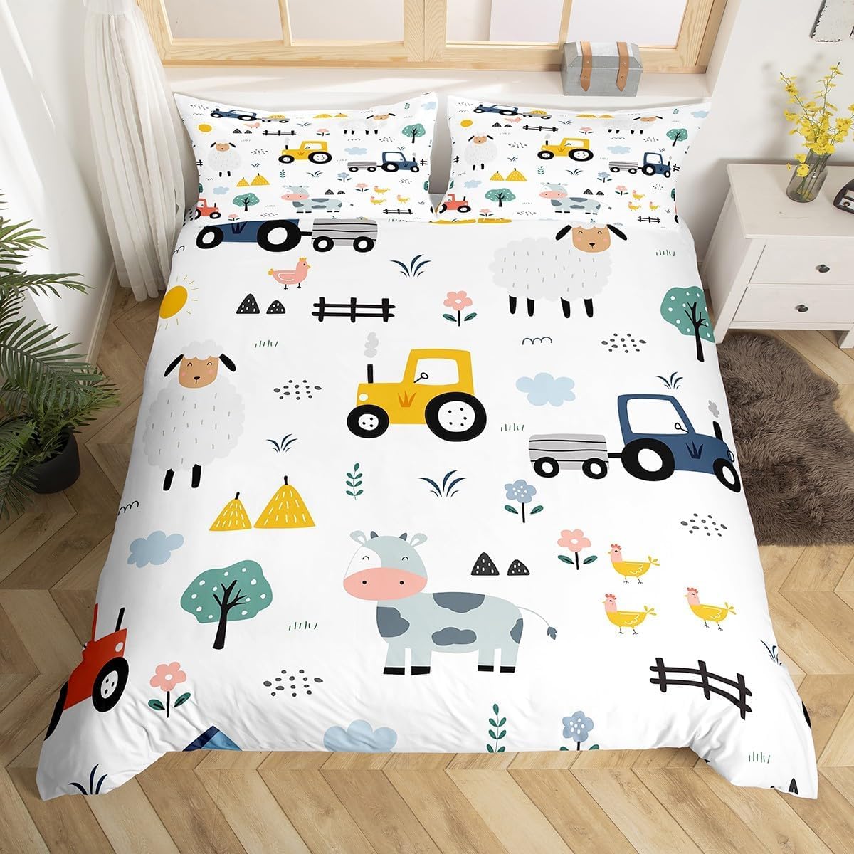 Housse de couette tracteur 140x200 parure de lit enfant sur le thème de la ferme