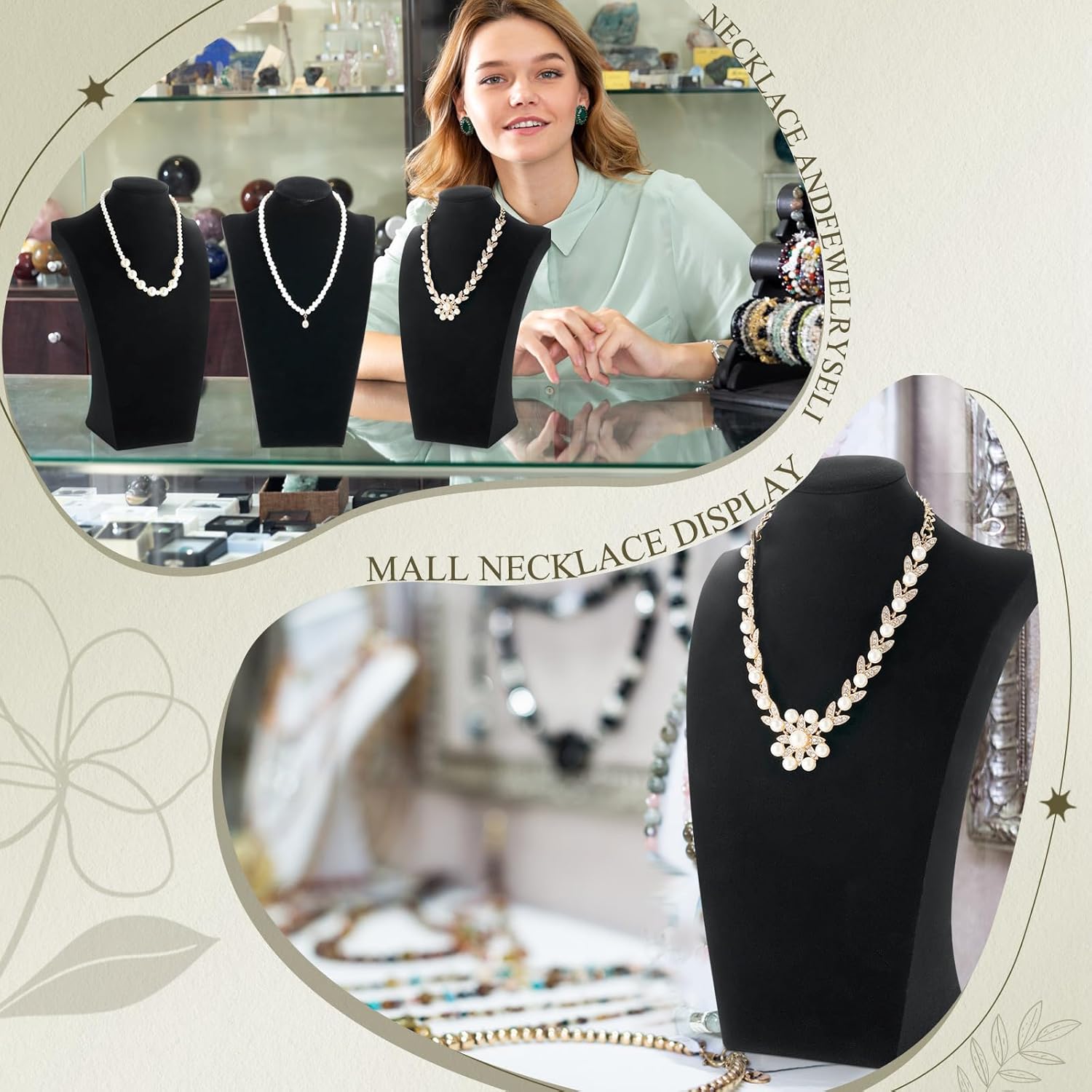 Kigley 3 Pcs Velvet Jewelry Display Bust Necklace Display Stand Necklace Mannequin Holder Stands for Selling Trade Shows Props (Black) - Image 4