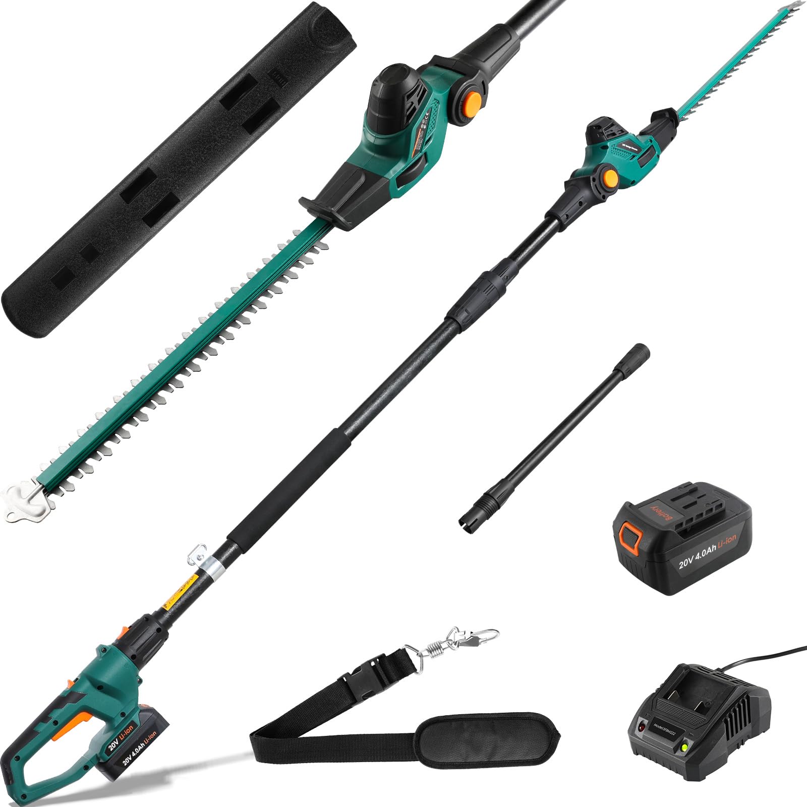 Taille-Haie Télescopique VONROC 20V - Lame Inclinable + Perche 200-260cm - 2 Batteries 2.0Ah Incluses
