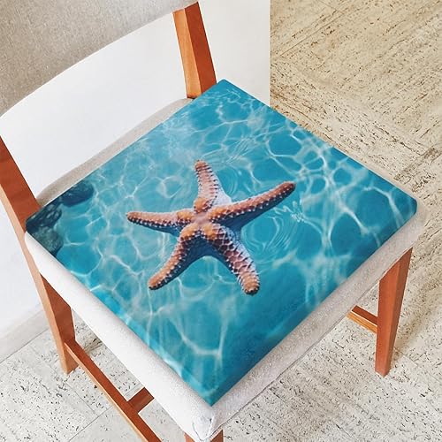 Paquete de 1 cojín para silla, diseño de estrella de mar, de verano, playa, de espuma viscoelástica, cojín cuadrado extraíble para silla de cocina,