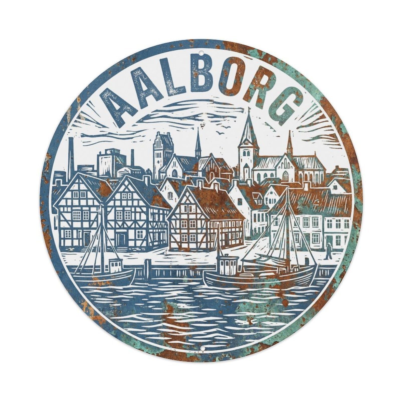 Denmark Vintage Travel Aalborg Metal Tin Sign