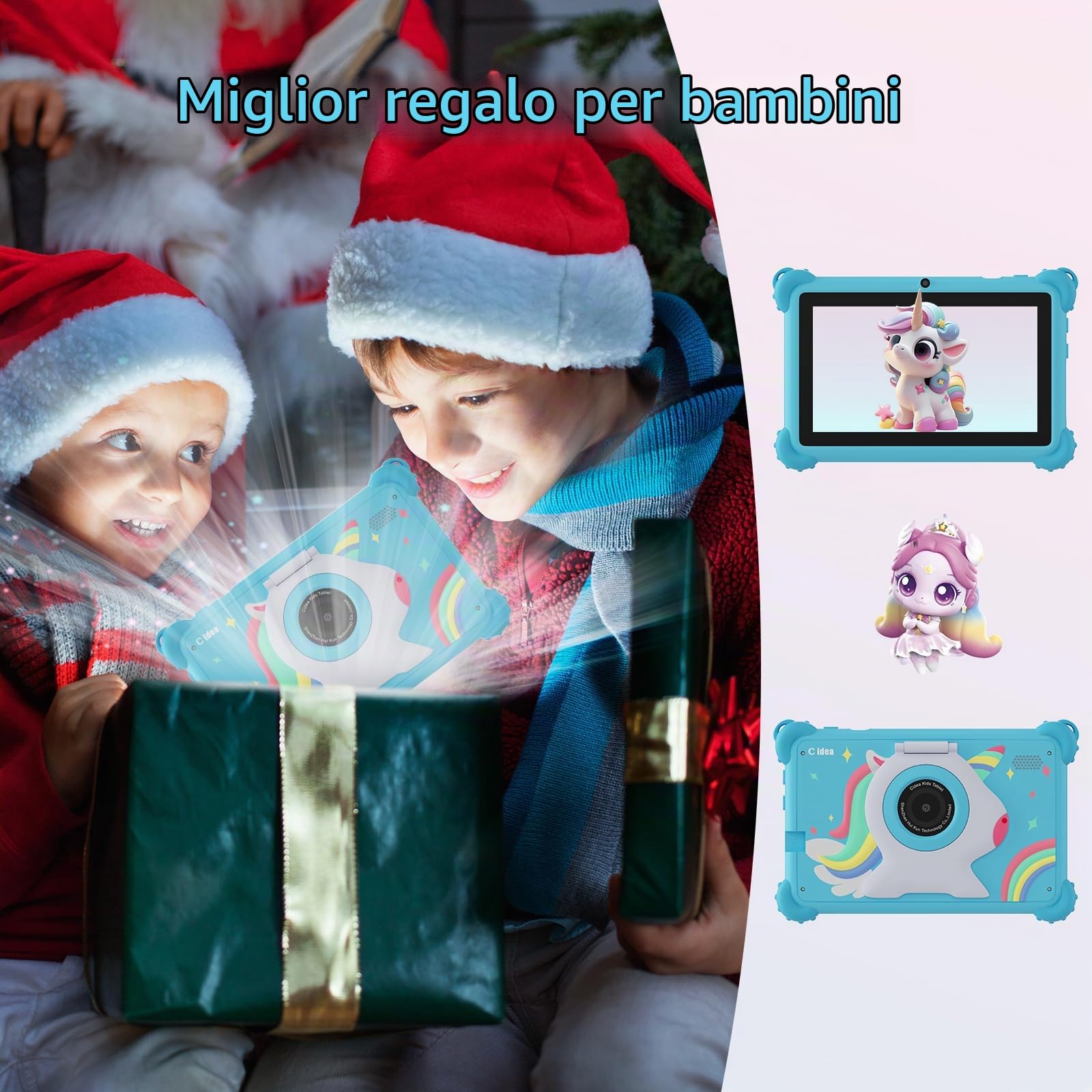 C idea, tablet per bambini, Android 15, 7 pollici, 1024 x 600, 6 GB (3 + 3) RAM + 32 GB ROM, batteria 2500 mAh, app per bambini preinstallate, compatibile con Wi-Fi e Bluetooth (blu)