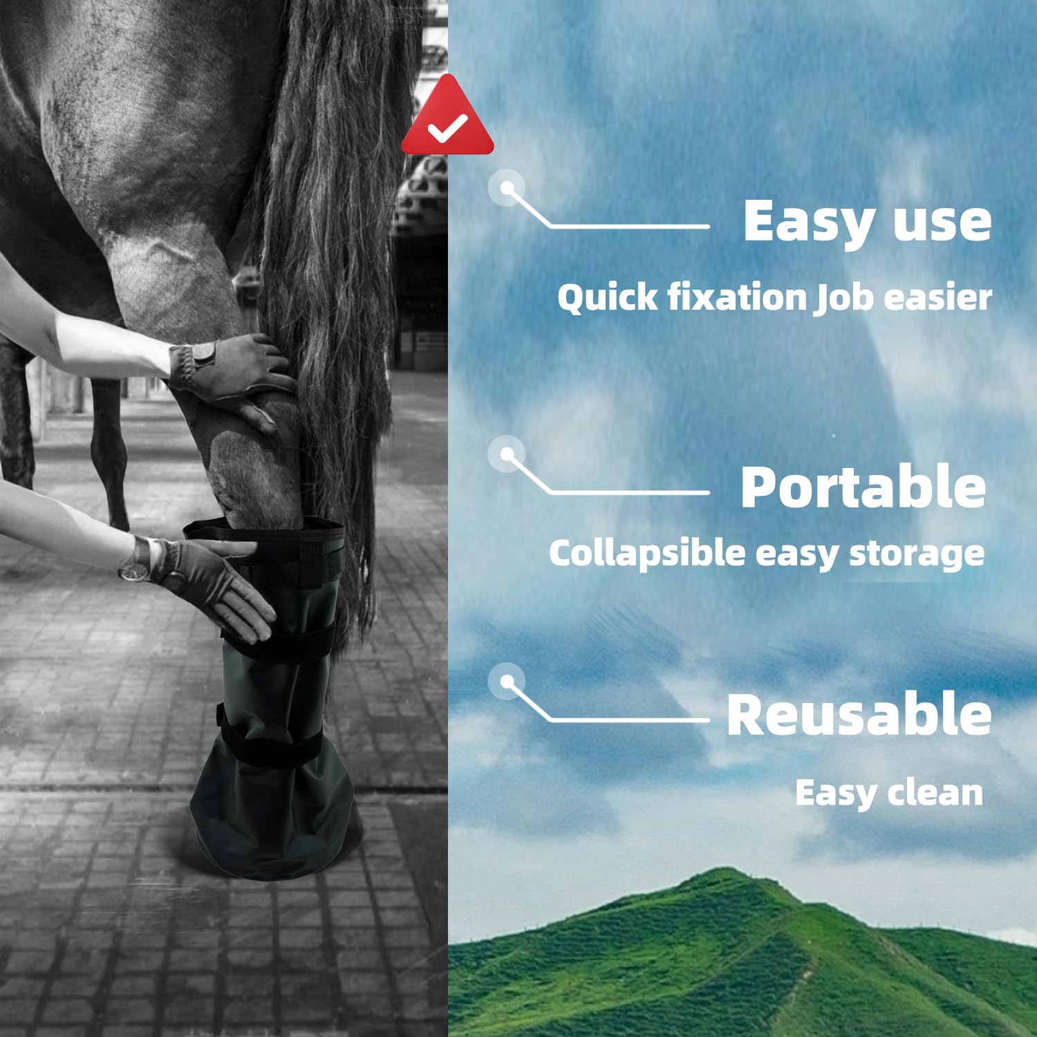 GARFTAI Horse Soaking Boot Equine Hoof Soaking Bag Easy use Soaker Bag for Treating Common Hoof Ailments Horse Leg Care ice Treatment Bucket with Quick fix Switch and EVA pad (Black) - image 4