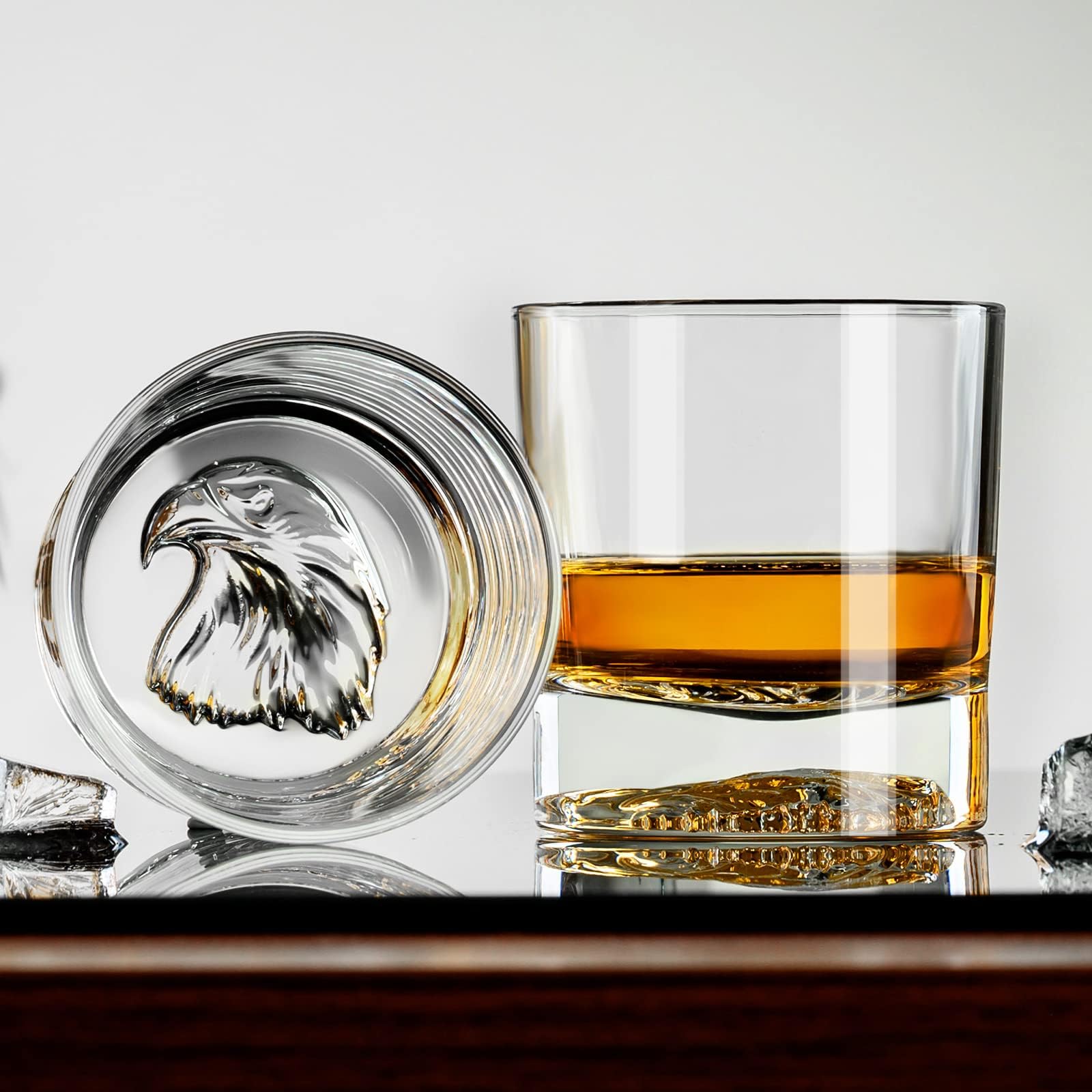 PARACITY Lot de 2 verres à whisky à l'ancienne, verres à bourbon/cocktail/rock pour bar, fête et maison, cadeau à whisky pour homme (motif aigle)