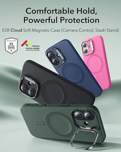 Vista 759 de ESR - Funda para iPhone 15 compatible con MagSafe, funda protectora de grado militar con soporte integrado, cubierta trasera resistente a