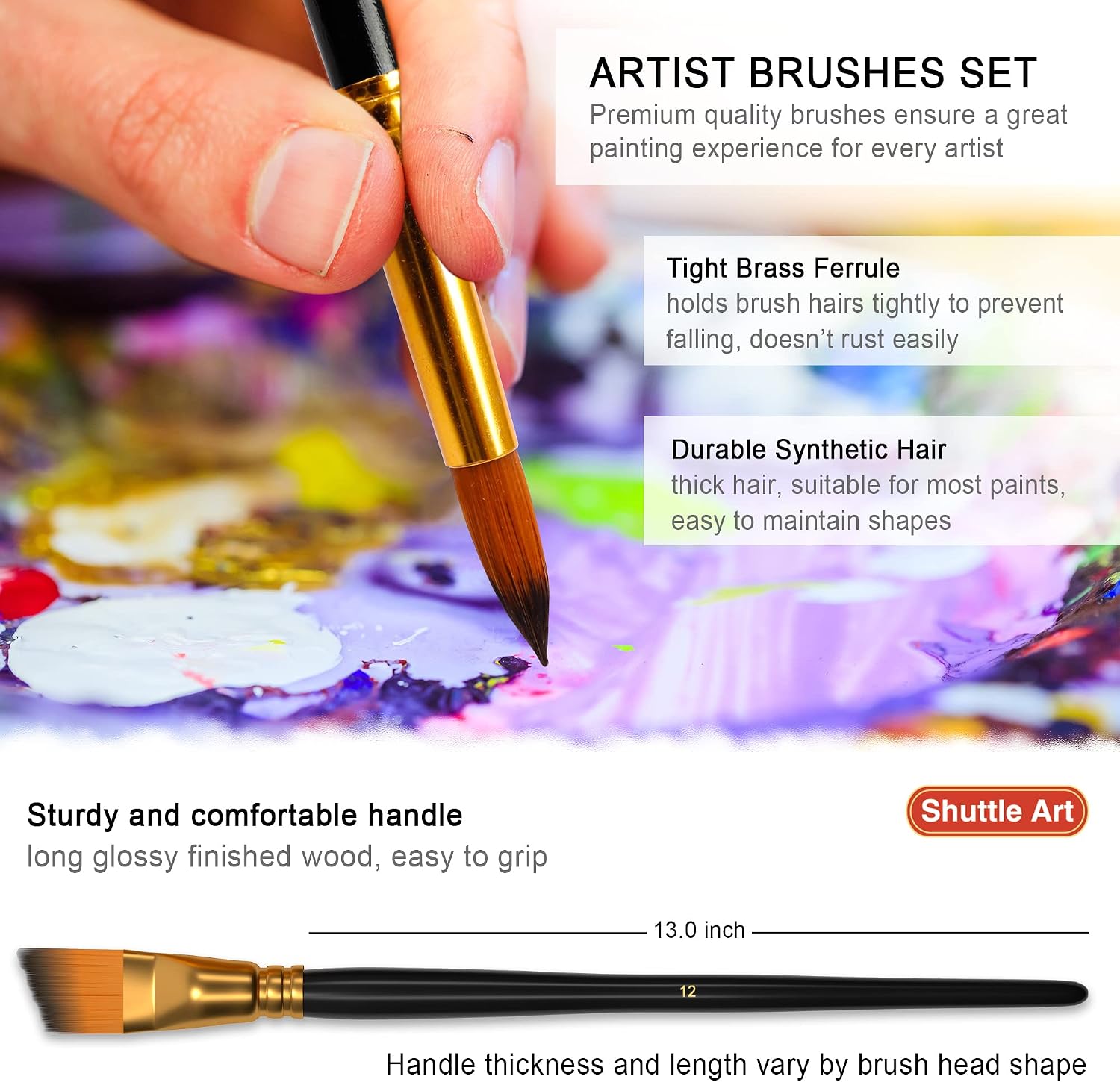 Shuttle Art Artist Paint Brush Set,18 Pcs Different Shapes & Sizes Paint Brushes Bonus Palette Knife & Sponge for Acrylic, Watercolor, Oil and Gouache Painting with Standable Organizing Case