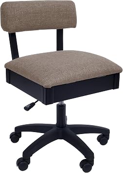 Arrow Sewing H8140 Adjustable Height Hydraulic Sewing and Craft Chair with Under Seat Storage and Solid Fabric, Princess Hazel Tan Fabric