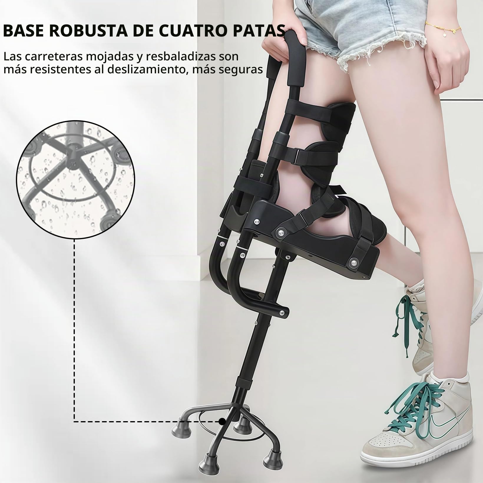 Carro telescópico de una sola pata, muleta para rodillas manos libres con acolchado de espuma elevado, ajuste de altura de 5 niveles, andador antideslizante para fracturas de tobillo, esguinces y