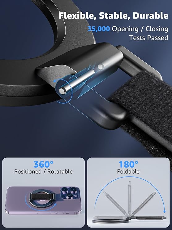 SUPERONE for MagSafe Phone Grip with Soft Finger Strap & Magnetic Kickstand | Mag Safe Stand Phone Ring Holdr with Finger-Loop Strap, Mag Safe Kickstand Accessories Compatible with iPhone 17-12 series