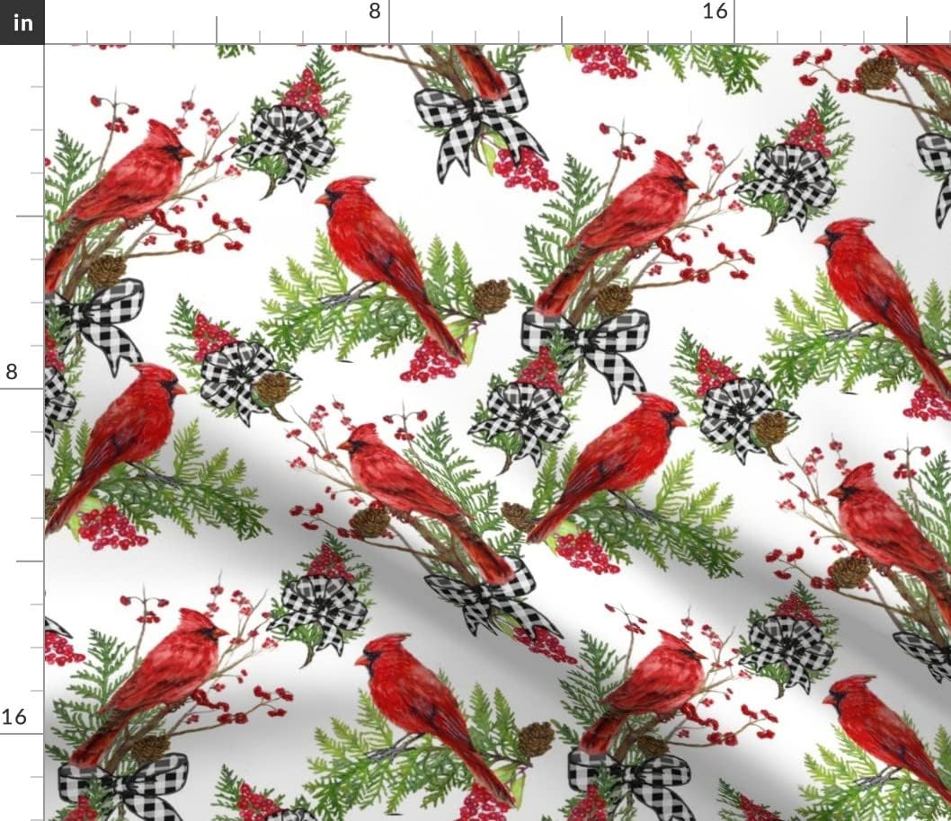 Spoonflower Fabric - Winter Farmhouse Nature Holiday Christmas Tree Wreath Cardinal Printed on Petal Signature Cotton Fabric by The Yard - Sewing Quilting Apparel Crafts Decor