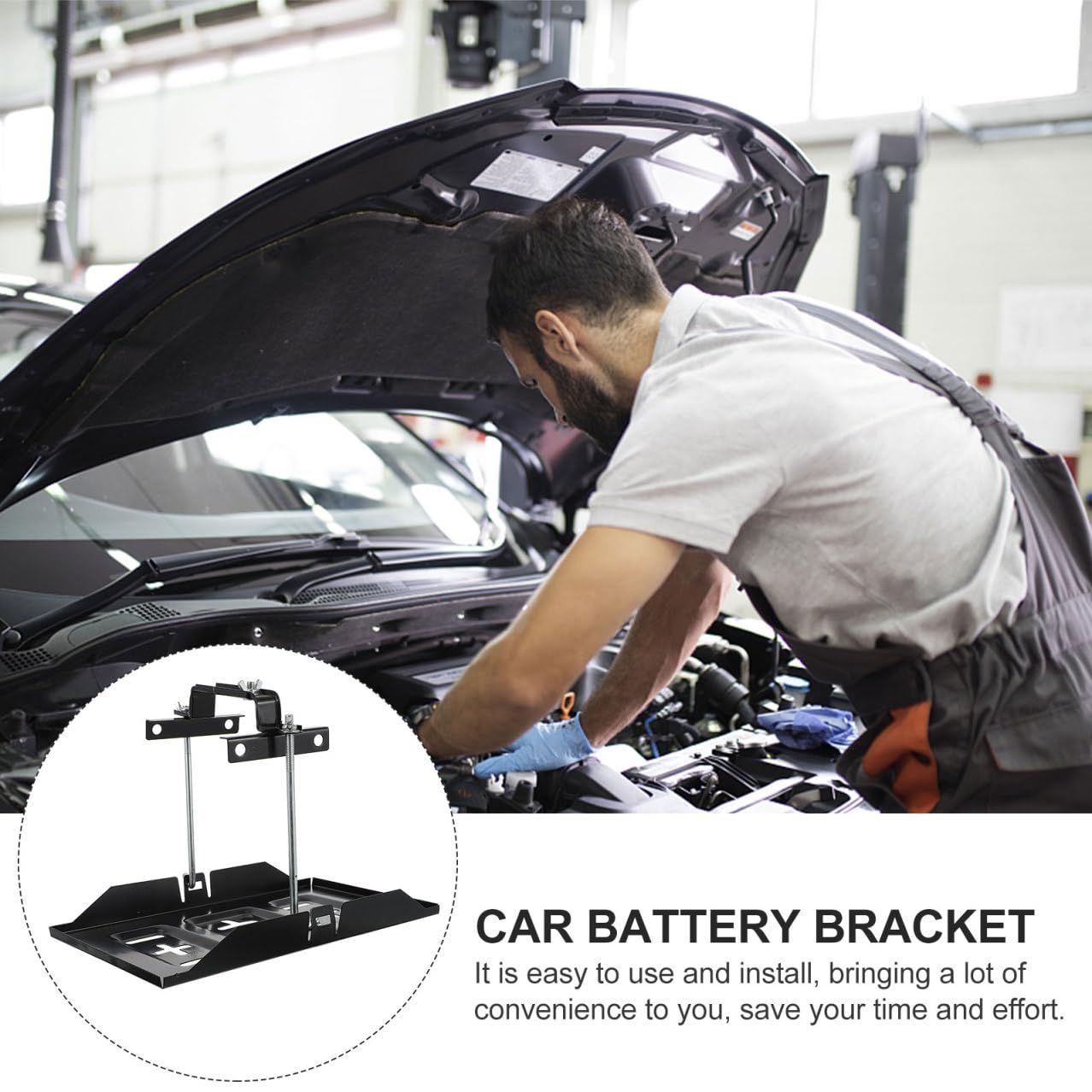Support de Batterie Automobile Kit de Support Rangement pour Batterie de Voiture Fixation Voiture de Fixation