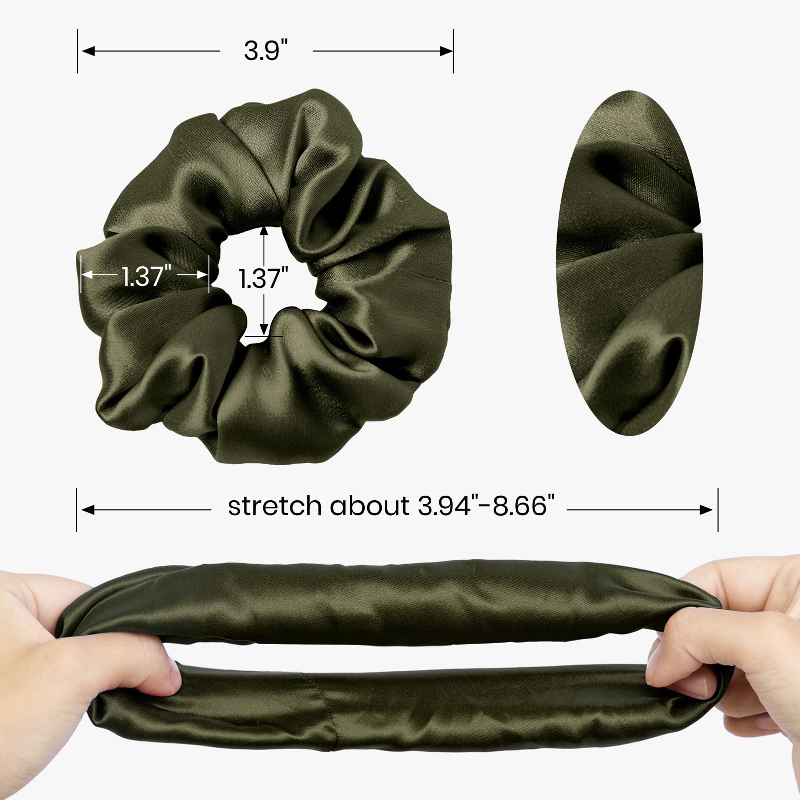 LILYSILK Women's 100% Silk Hair Scrunchies Ladies Elastic Hair Tie Bobbles Ponytail Holders for All Hair Type and Conditions and Preventing Hair Frizz Breakage Loss,Dark Olive+Ivory - Image 2