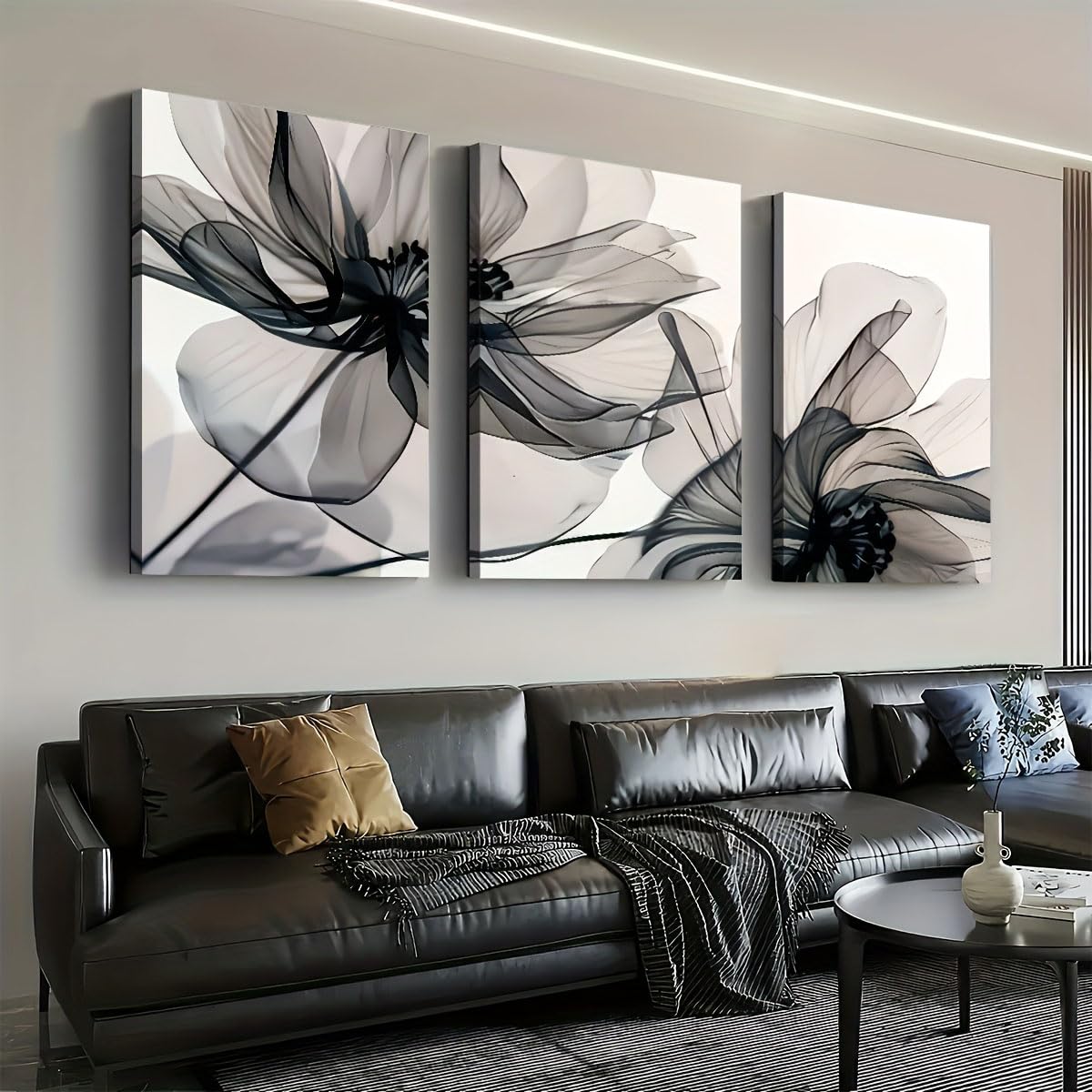 Cuadro de pared de 3 piezas en lienzo, arte abstracto floral moderno y sencillo, decoración para el hogar (70x90cmx3/Sin marco)