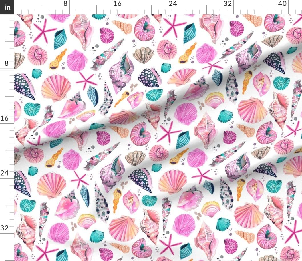 Spoonflower Fabric - Sea Shells Pink Blue Medium Seashells Printed on Petal Signature Cotton Fabric by The Yard - Sewing Quilting Apparel Crafts Decor