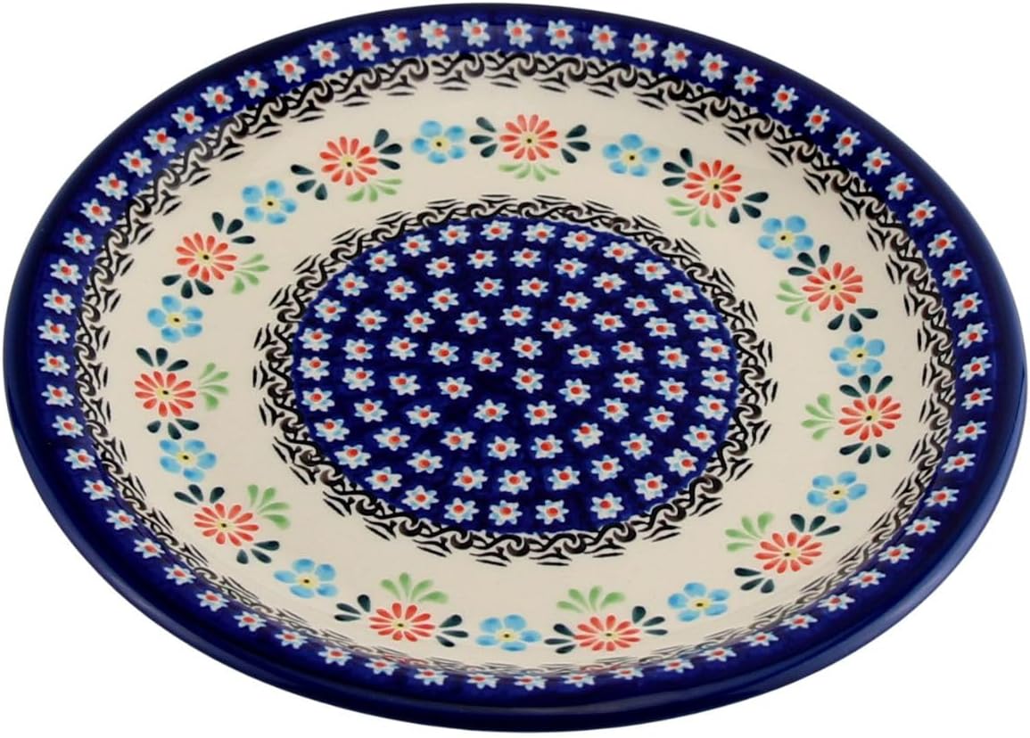 Polish Pottery Market Dinner Plate 9.5 inch Handmade Zaklady Boleslawiec Poland, Ceramic Dinnerware, Microwave and Dishwasher Safe, Polish Stoneware Luncheon Plate (Floral Peacock)