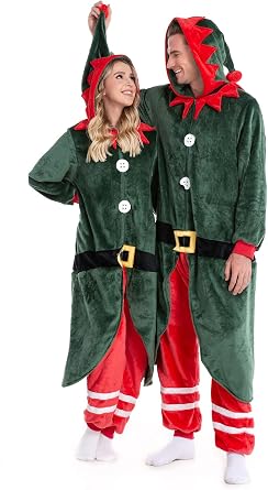 HSCTEK Adult Christmas Onesie Costume, Youth, Men & Women | Fuzzy Teddy Fleece, Thermal yet Breathable, Lightweight Fashion, 3D Hood, Zip-front Closure, Zipper in the Hip, 2 Pockets