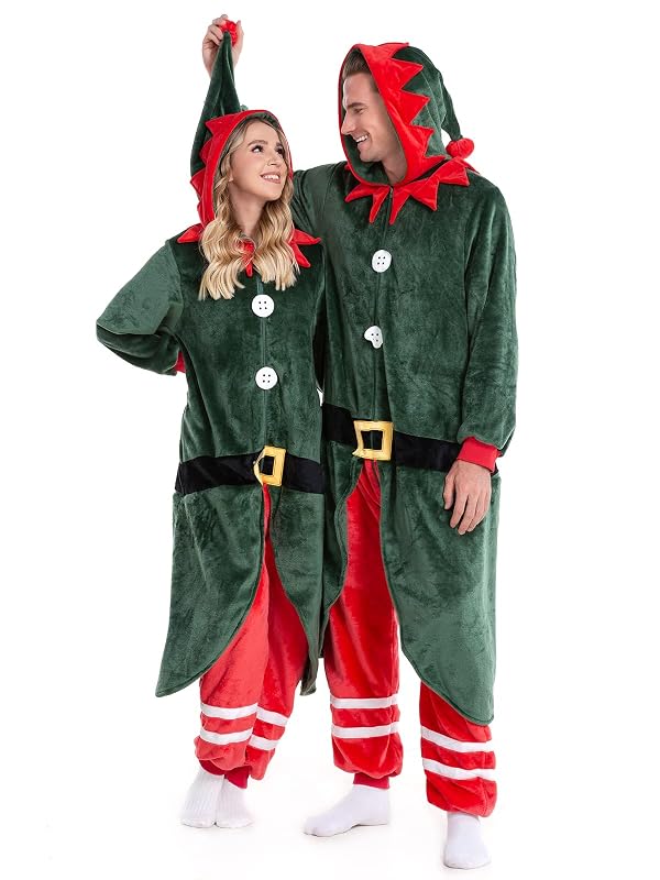 Elf Onesie Adult, Christmas Onesie Pajamas Women Men, Family Elf Costume Teen Small by HSCTEK - Used condition - US$18.47