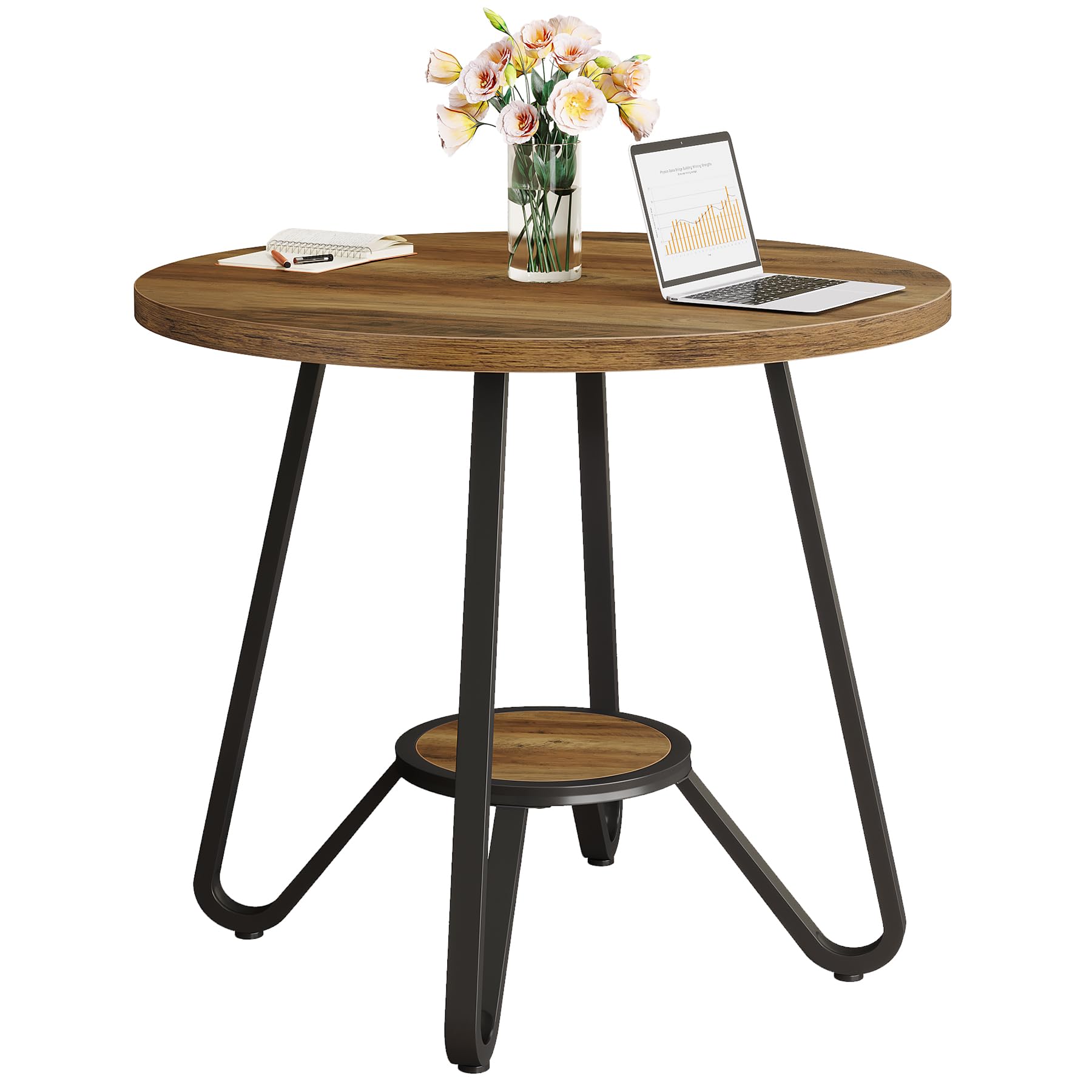 Tribesigns Runder Besprechungstisch 80×80×75 cm, Kleiner Konferenztisch für 2-4 Personen, Kompakter Holztisch für Büro und Arbeitszimmer, Braun