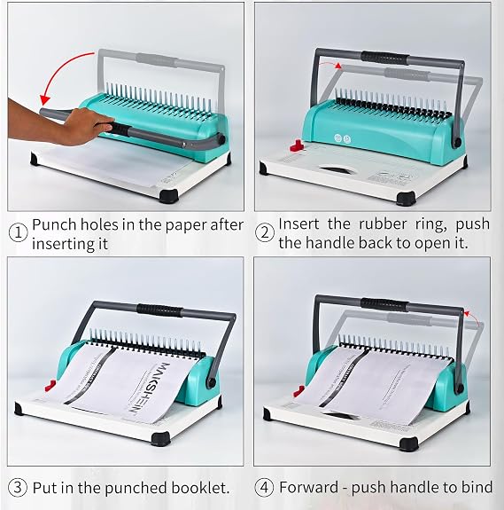 Heavy Duty Comb Binding Machine, 21-Hole, 15 Sheet Punch & 450 Sheet Binder, Letter/A4/A5 Compatible, Double Handles, 100pcs 1/4 Binding Combs for Home Office