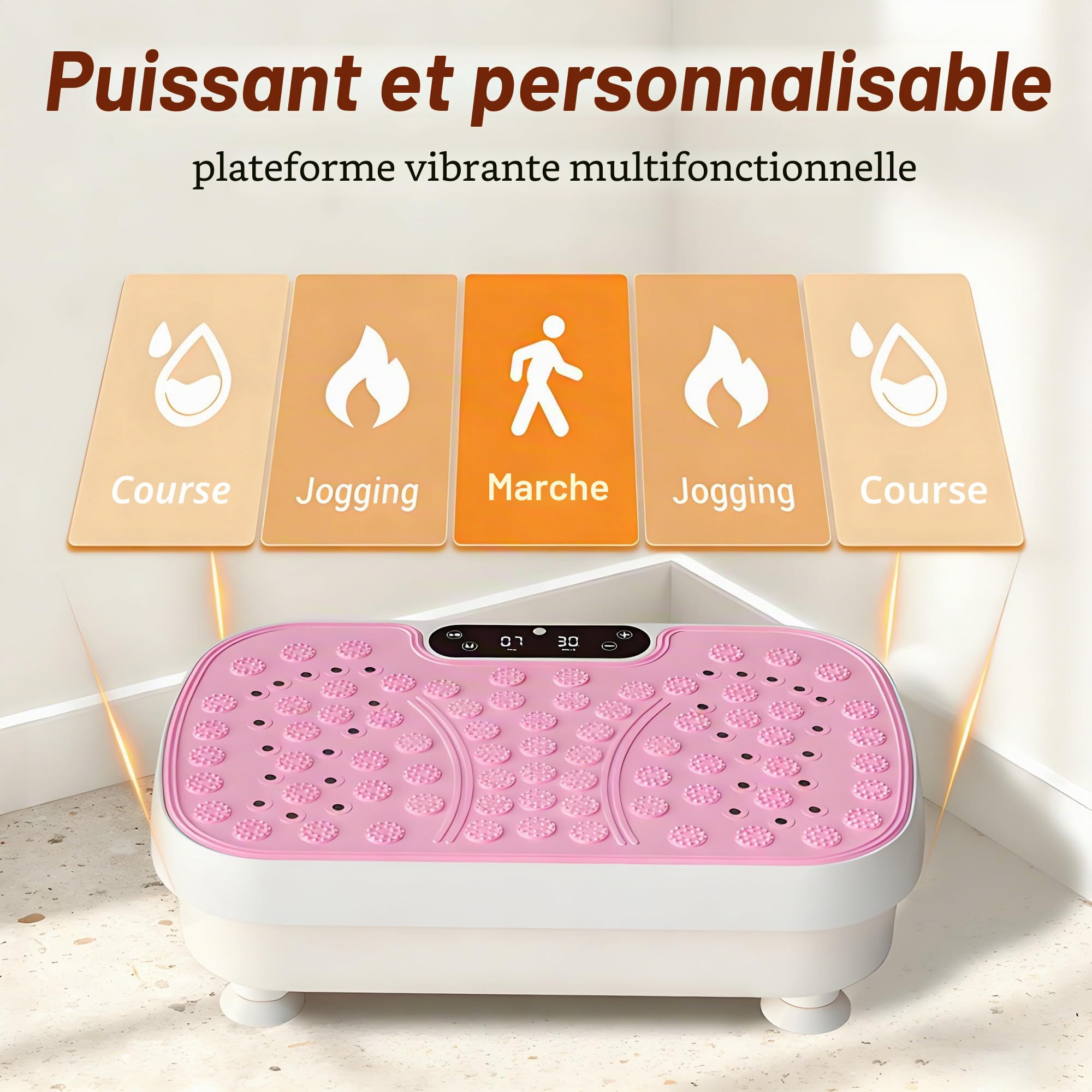Plateforme vibrante pour perdre du poids à la maison - Appareil de vibration avec 3 modes de fitness - Plaque vibrante silencieuse avec 2 bandes de résistance et indicateur LED - Charge maximale : 150