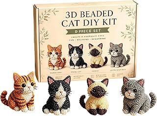 4pcs 3D DIY Cat Beaded Animal Kit with Instructions Handmade Bead