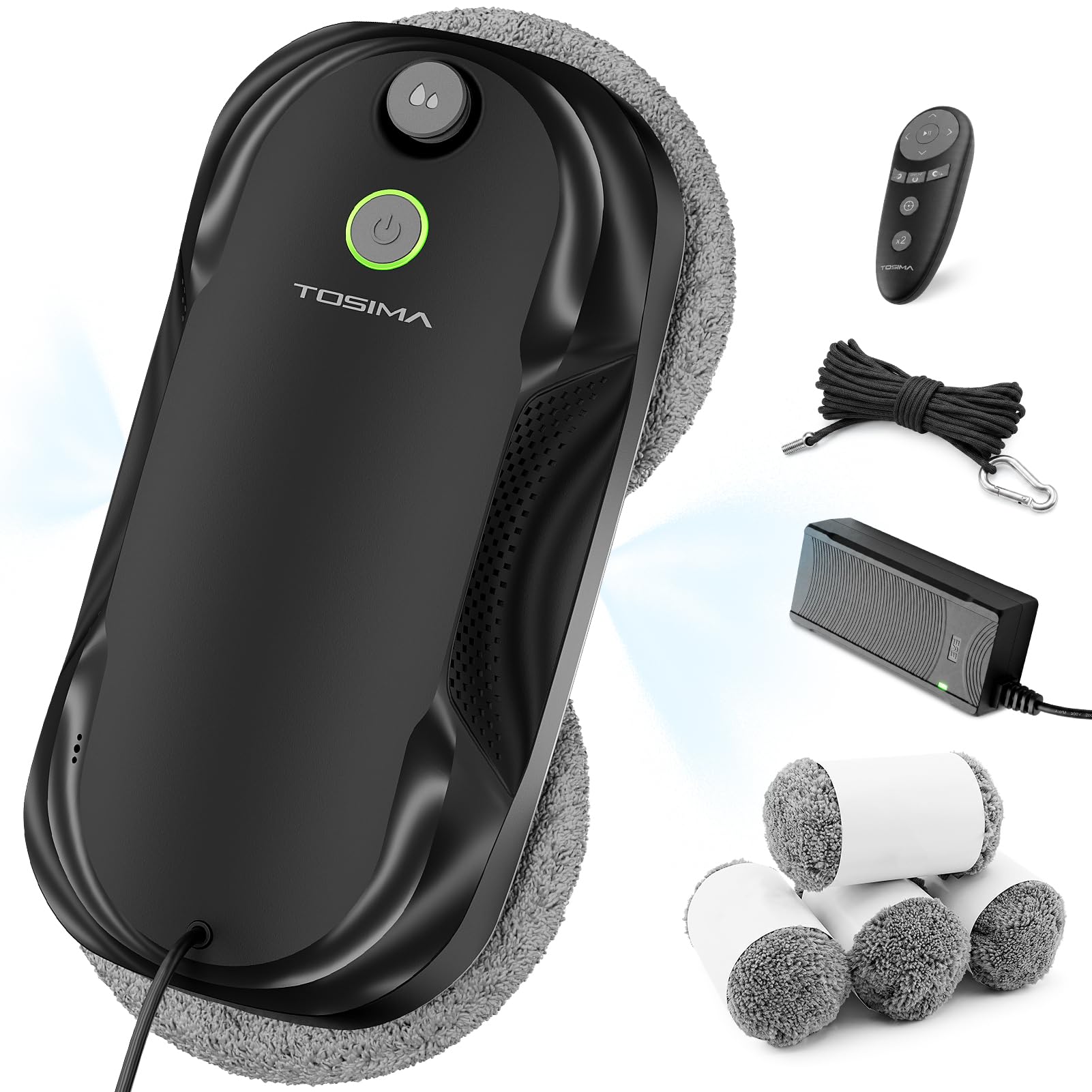 Tosima W5 Robot Lavavetri 6400Pa, Lavavetri Elettrico per Finestre con Spruzzo Bidirezionale, Aspirazione Adattiva, Navigazione Intelligente, Rilevamento Bordi, Sistema Anti-Caduta, Nero