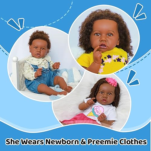 Miniatura 4 de SCOM Muñecas realistas de bebé Reborn  Saskia - Muñecas de bebé realistas de 23 pulgadas para niñas pequeñas americanas africanas negras, cuerpo de