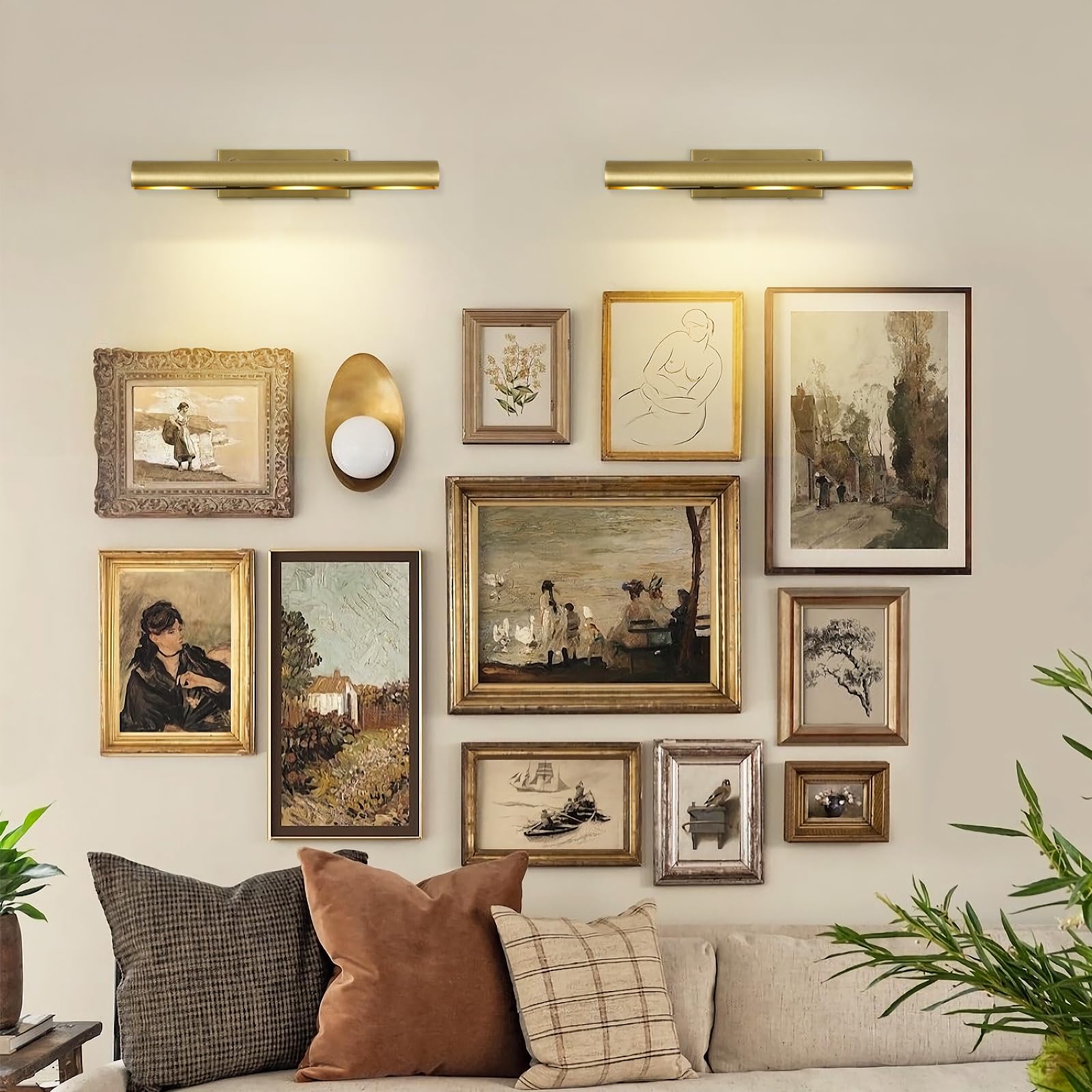 Picture Light, 18inch Brass Picture Lights for Wall,Hardwired Brushed Gold Picture Lights,270° Rotatable Wall Lights for Pictures, 3-Light Picture Frame Light for Painting Display Artwork Portrait