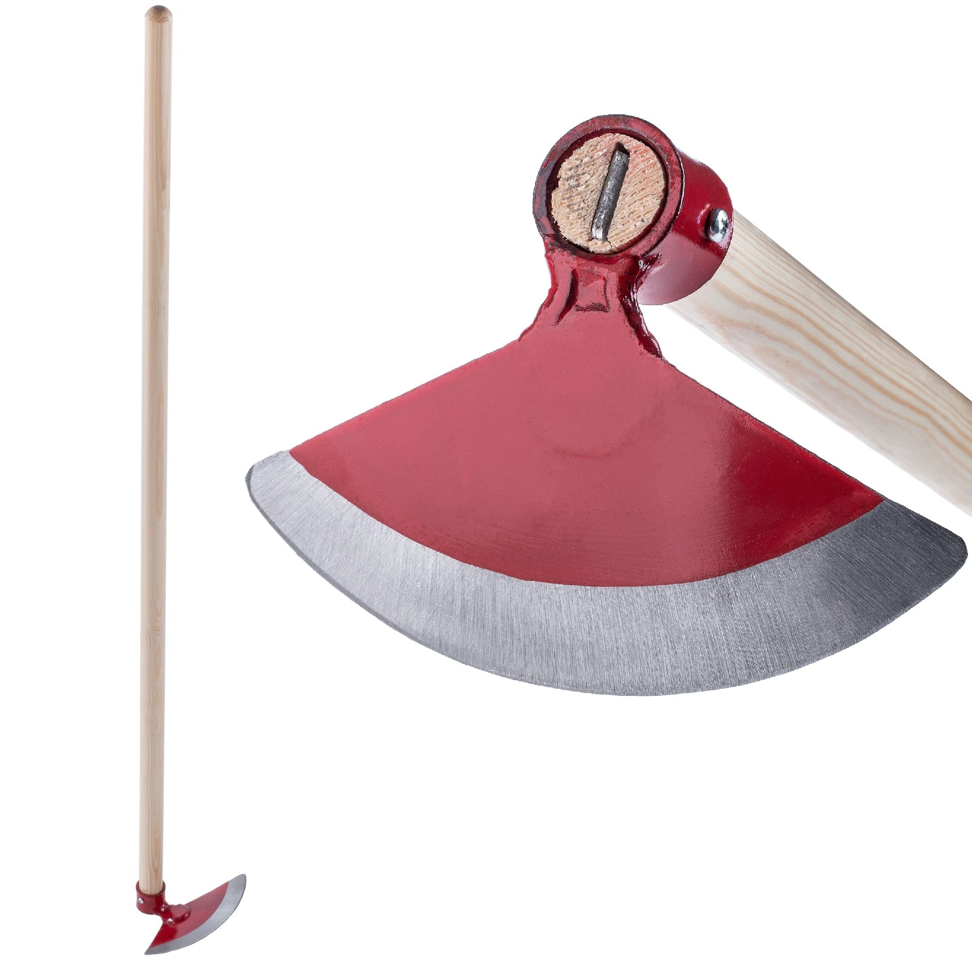 KADAX Hoe Testa di Metallo, Zappa da Giardino con Stelo in Legno, Zappa per Rimuovere Erba, Zappa di Erba, Accessori da Giardino per diserbo (semicircolare, Larghezza: 18 cm, Rosso)