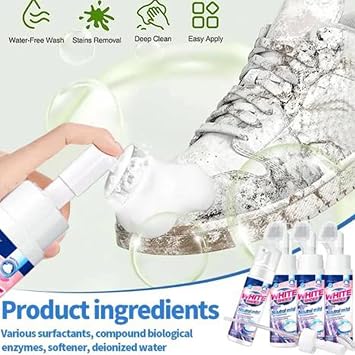 Foam No-Rinse Cleaner Instantly Brightens & Whitens Shoes, Foam No-Rinse Shoe Cleanerinstant Shine, Zero Water Needed, Water-Free FoamSneaker Cleaner, Suede, Boot, Canvas, PU (2)