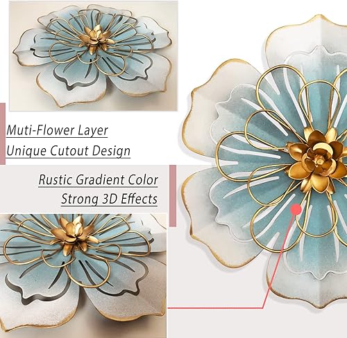 Miniatura 9 de Decoración artística de pared de flores de metal, escultura floral moderna y rústica de 9 pulgadas, hierro envejecido para colgar en la pared,
