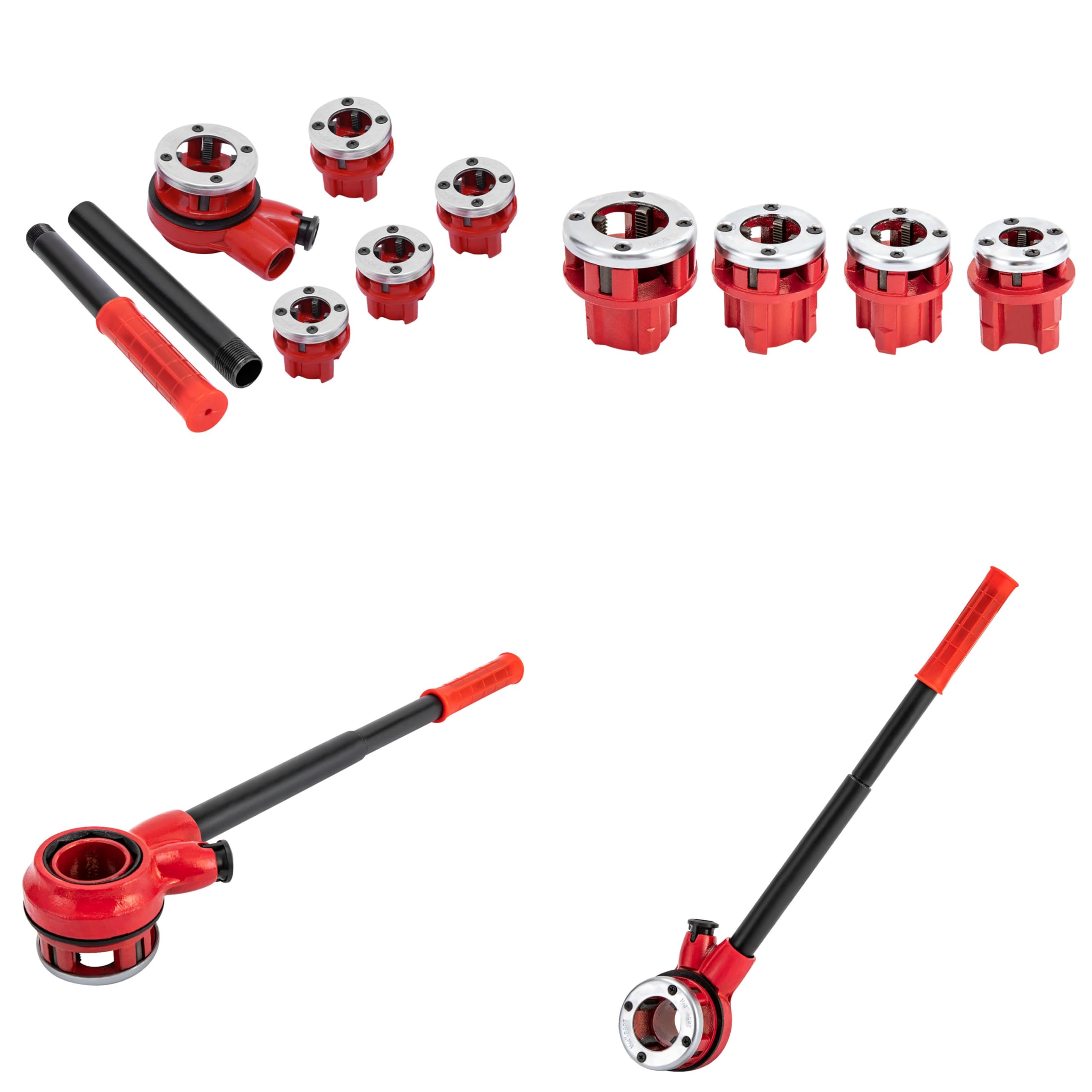 Schneidkluppe Rohrgewindeschneidsatz aus Kohlenstoffstahl, Gewindeschneider Rohrschneider Kluppe mit 5 Gewindeschneidköpfen (3/8", 1/2", 3/4", 1", 1-1/4"), Manuelle Schneidewerkzeugset für Rohre