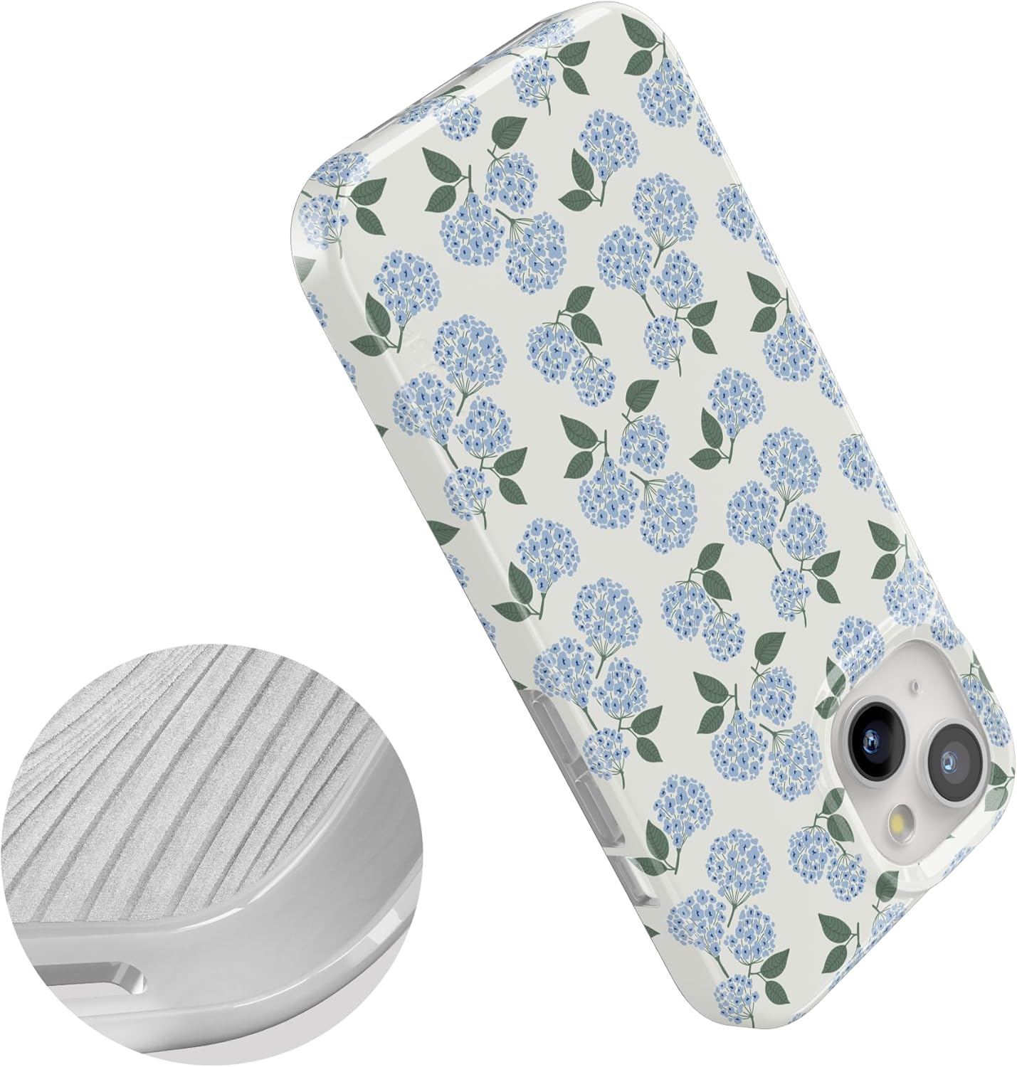 Casely iPhone 15 Case | Nantucket Cottage | Blue Hydrangea | Compatible with MagSafe | Classic Ultra Slim Design