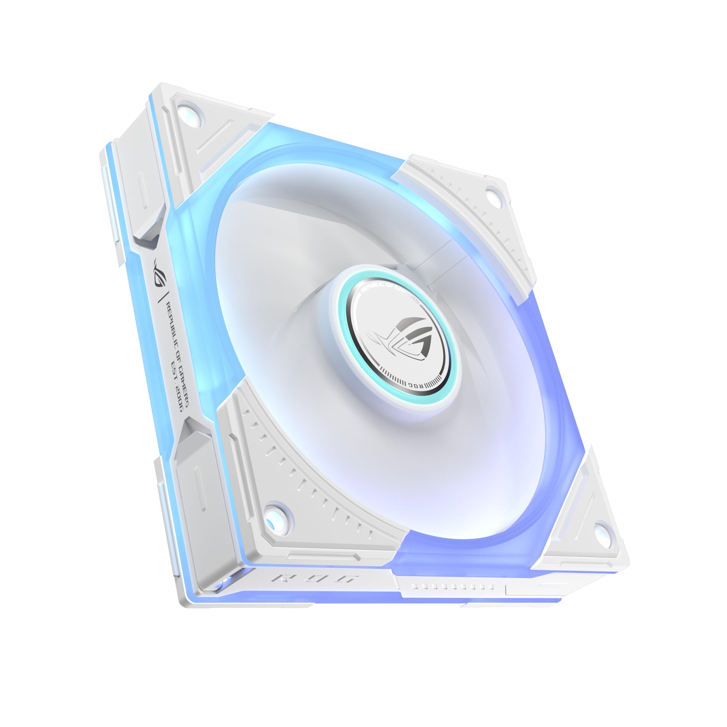 ASUS ROG Eurux GR120 ARGB Fan White Edition Single Pack | bis 2600U/min, 33dB(A), Daisy-Chain-Kabel, drei unabh. Beleuchtungszonen, Flüssigkristallpolymer-Lüfterblätter, ROG-LüfterHub