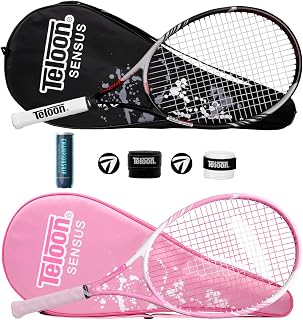 Teloon 2-Pack 27-Inch Beginner Tennis Rackets for Adults - Recreational Racquets w/ Balls, Cases, Overgrips & Dampers