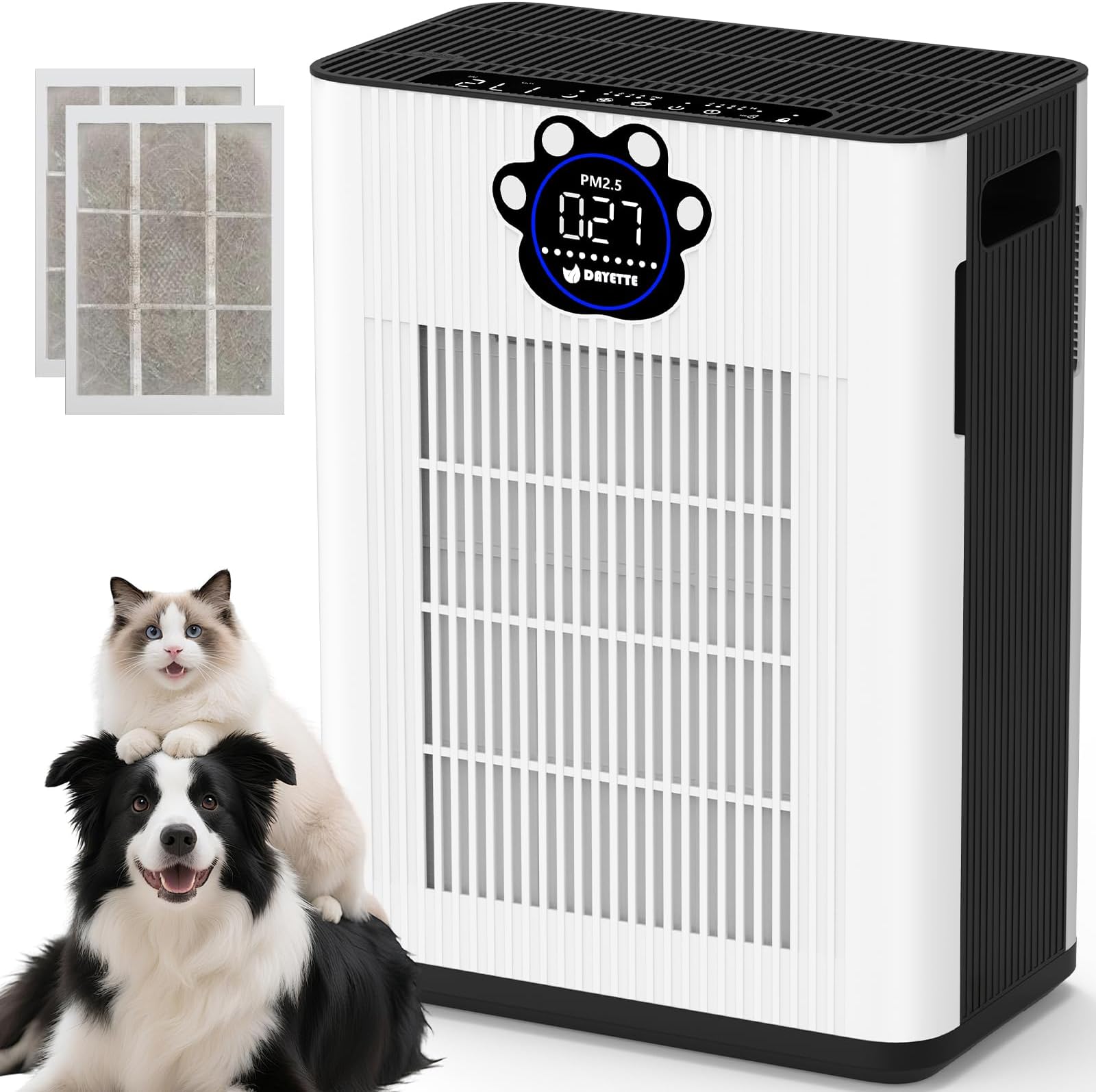 DAYETTE Pet Air Purifier for Home Large Room 3400 Ft², TVOC & PM2.5 Sensors