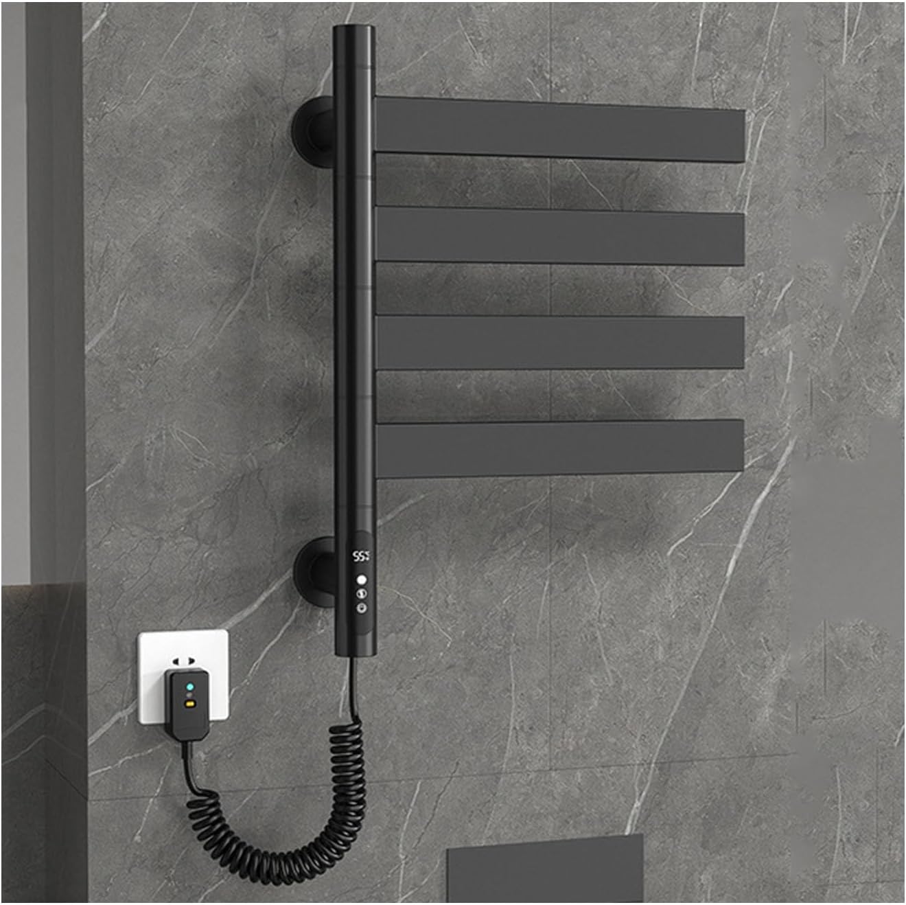 Black,4 rods,Electric Towel Drying Rack Rotating with Timer,Wall Mounted Heated Towel Rack Plug in,Stainless Steel Rack for Bathroom