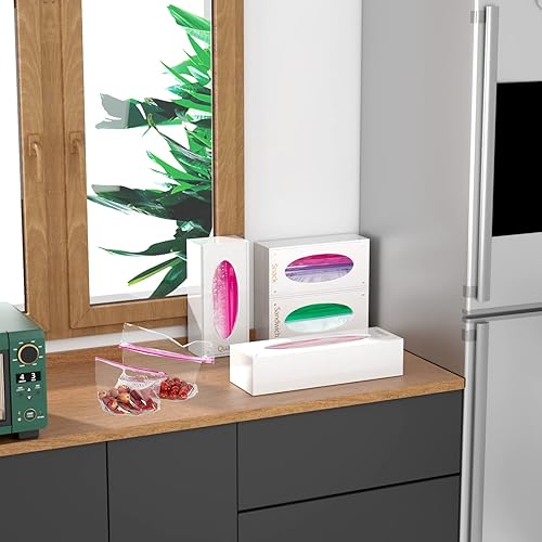 Miniatura 4 de FEMELI Organizador de almacenamiento de bolsas de alimentos, caja de acrílico para cajones de cocina, compatible con un galón, cuarto deslizante,