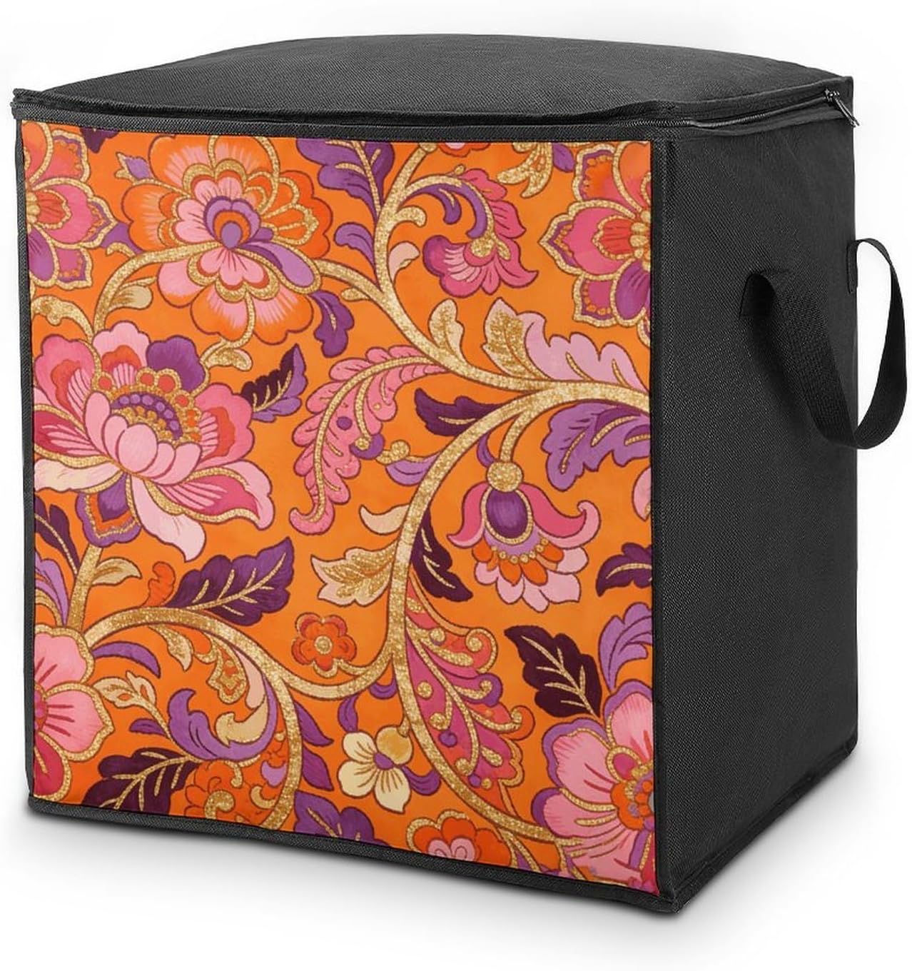 Orange Flame Gilded Storage Bag Portable Closet Organizer Storage Bags Quilt Storage Bags with Zippered Breathable Storage Bag with Carry Handles for Blanket Pillow Bedding