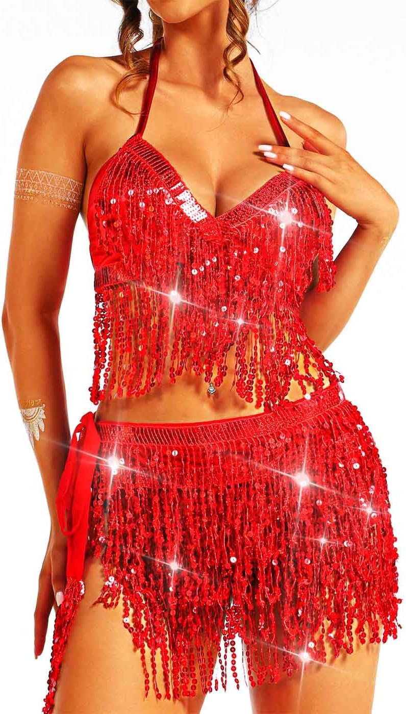 EARENT Belly Dancer Outfit Fringe Sequin Skirts Sets for Women - Image 2