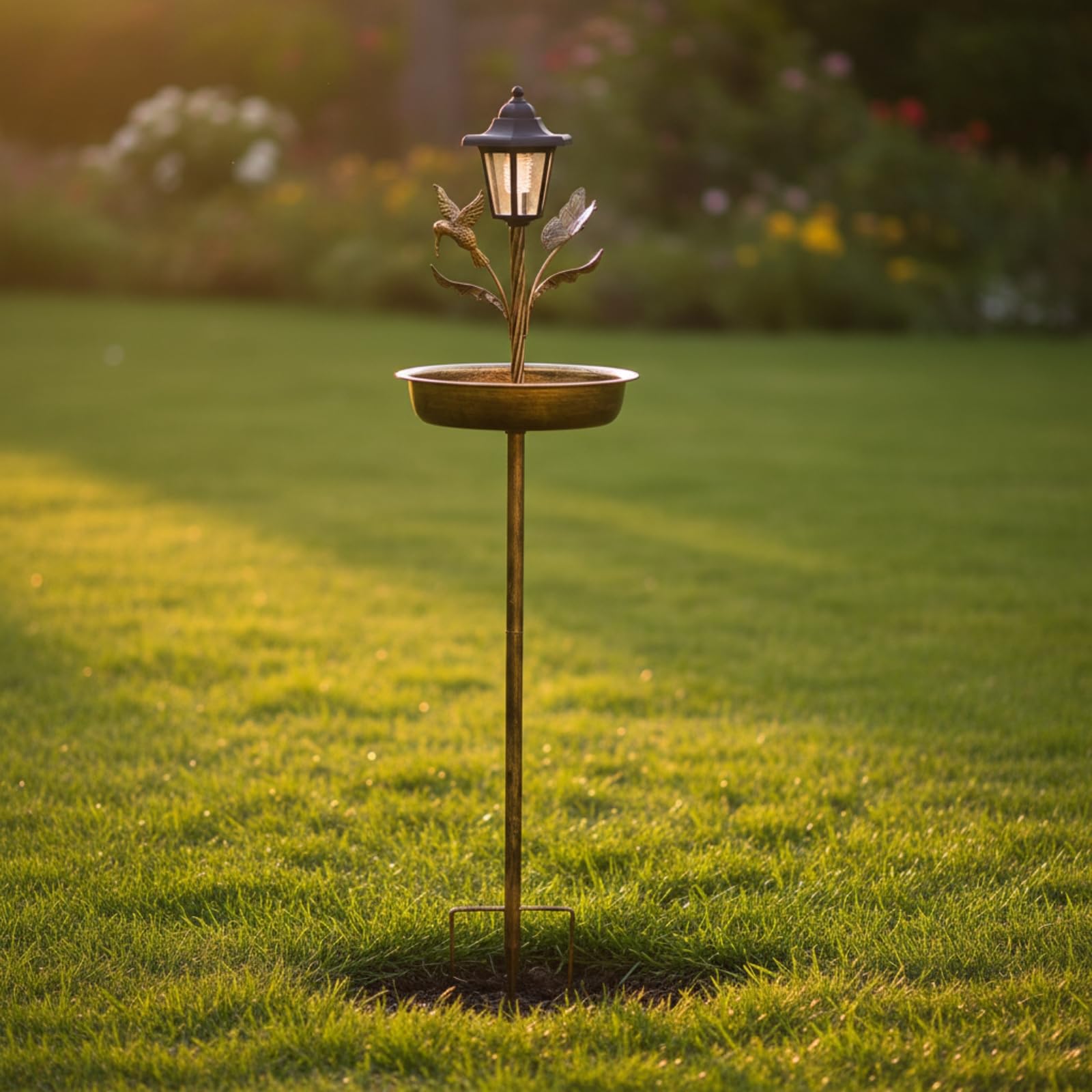 Bagno per Uccelli da Giardino Fontana Ciotola Mangiatoia Decorazione in Lanterna Foglie E Fiori su Picchetto Stabile Adatto per Aiuole Terrazze Cortili